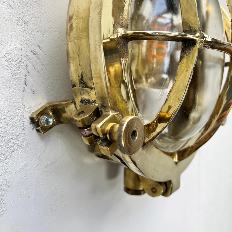 1970's German Vintage Industrial Circular Brass & Glass Bulkhead by Wiska For Sale 5