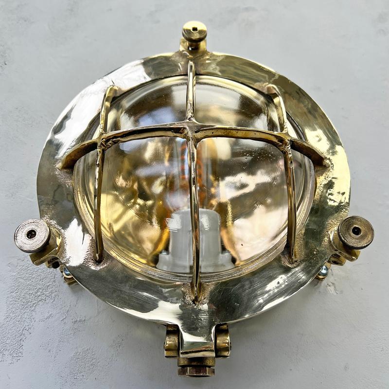 1970's German Vintage Industrial Circular Brass & Glass Bulkhead by Wiska For Sale 8