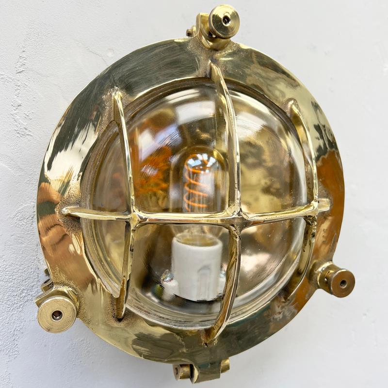 1970's German Vintage Industrial Circular Brass & Glass Bulkhead by Wiska For Sale 1