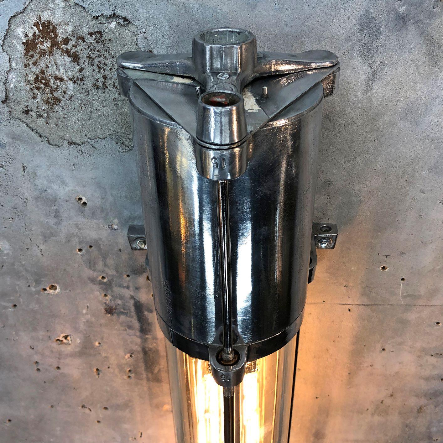 1970s German Wall Mounted Aluminium and Glass Explosion Proof Edison Tube Light 7