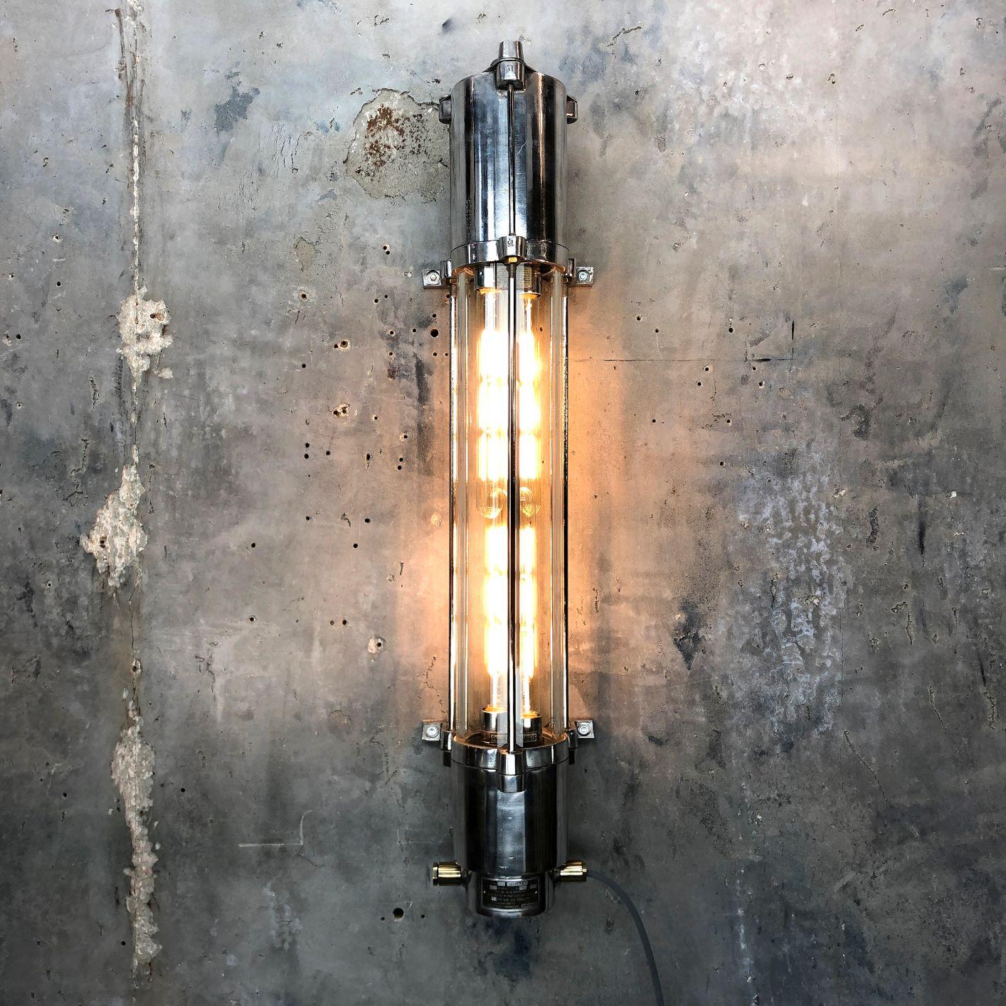 Industrial 1970s German Wall Mounted Aluminium and Glass Explosion Proof Edison Tube Light