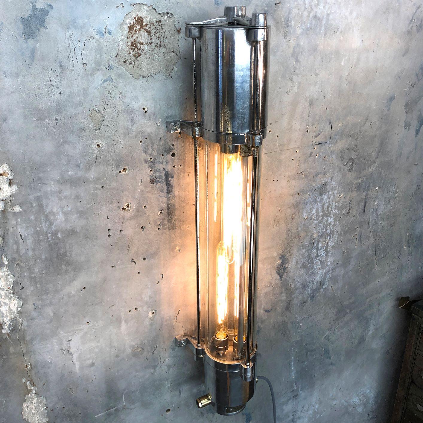 Late 20th Century 1970s German Wall Mounted Aluminium and Glass Explosion Proof Edison Tube Light