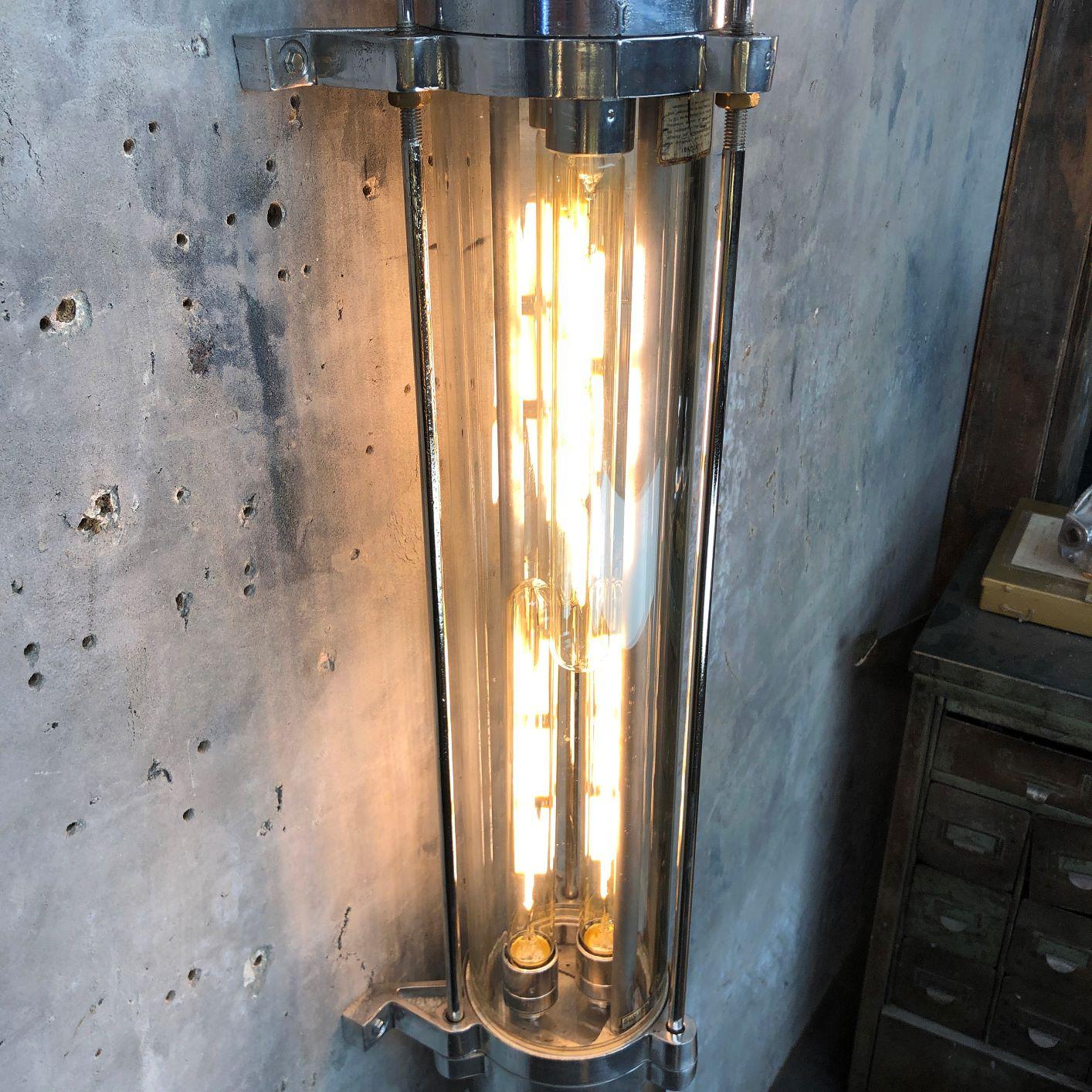 1970s German Wall Mounted Aluminium and Glass Explosion Proof Edison Tube Light 1