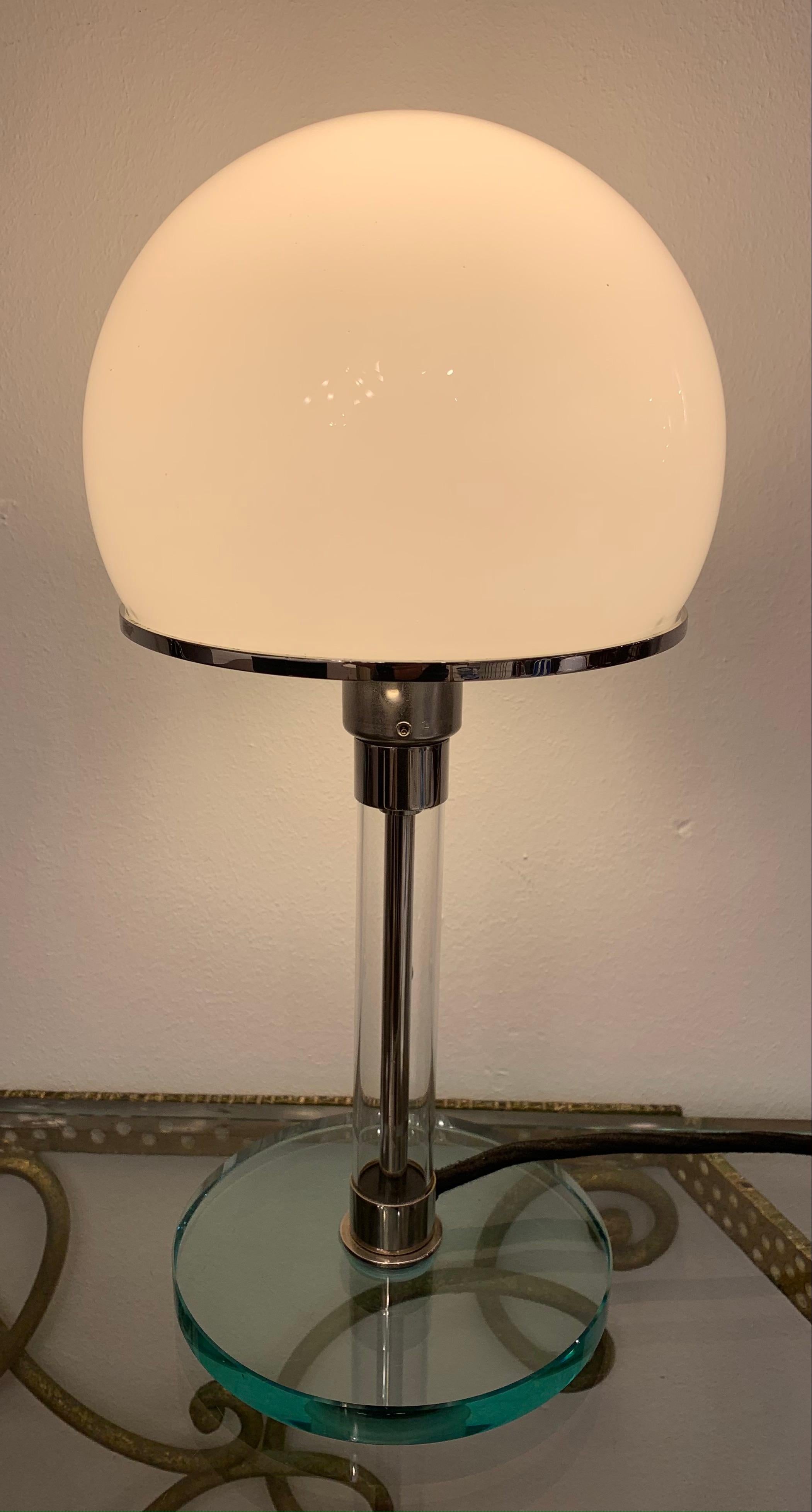 1970s German Wilhelm Wagenfeld WG 24 Opal Glass Domed Table Lamp for Tecnolumen 7