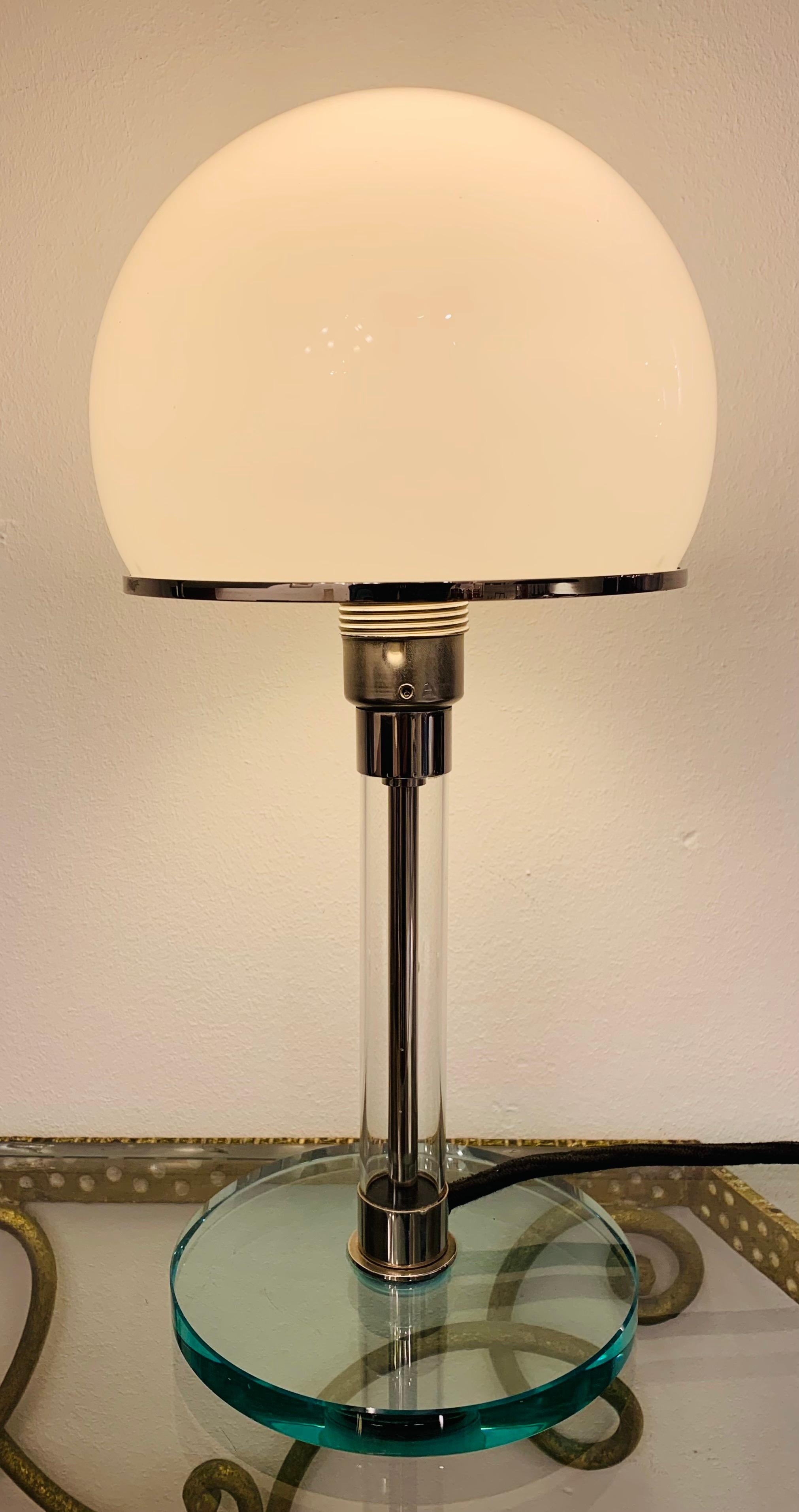 1970s German Wilhelm Wagenfeld WG 24 Opal Glass Domed Table Lamp for Tecnolumen 8