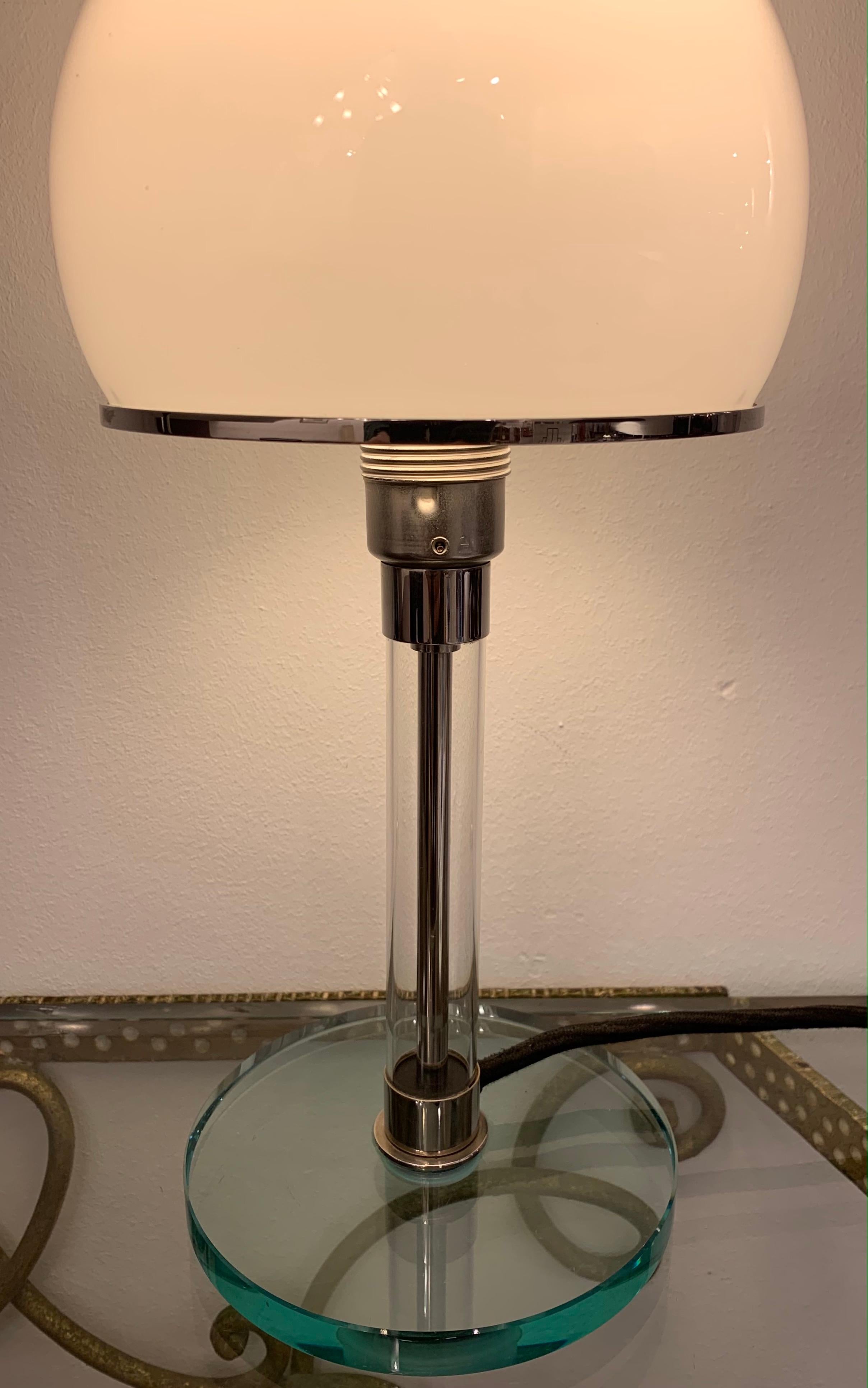 1970s German Wilhelm Wagenfeld WG 24 Opal Glass Domed Table Lamp for Tecnolumen 11