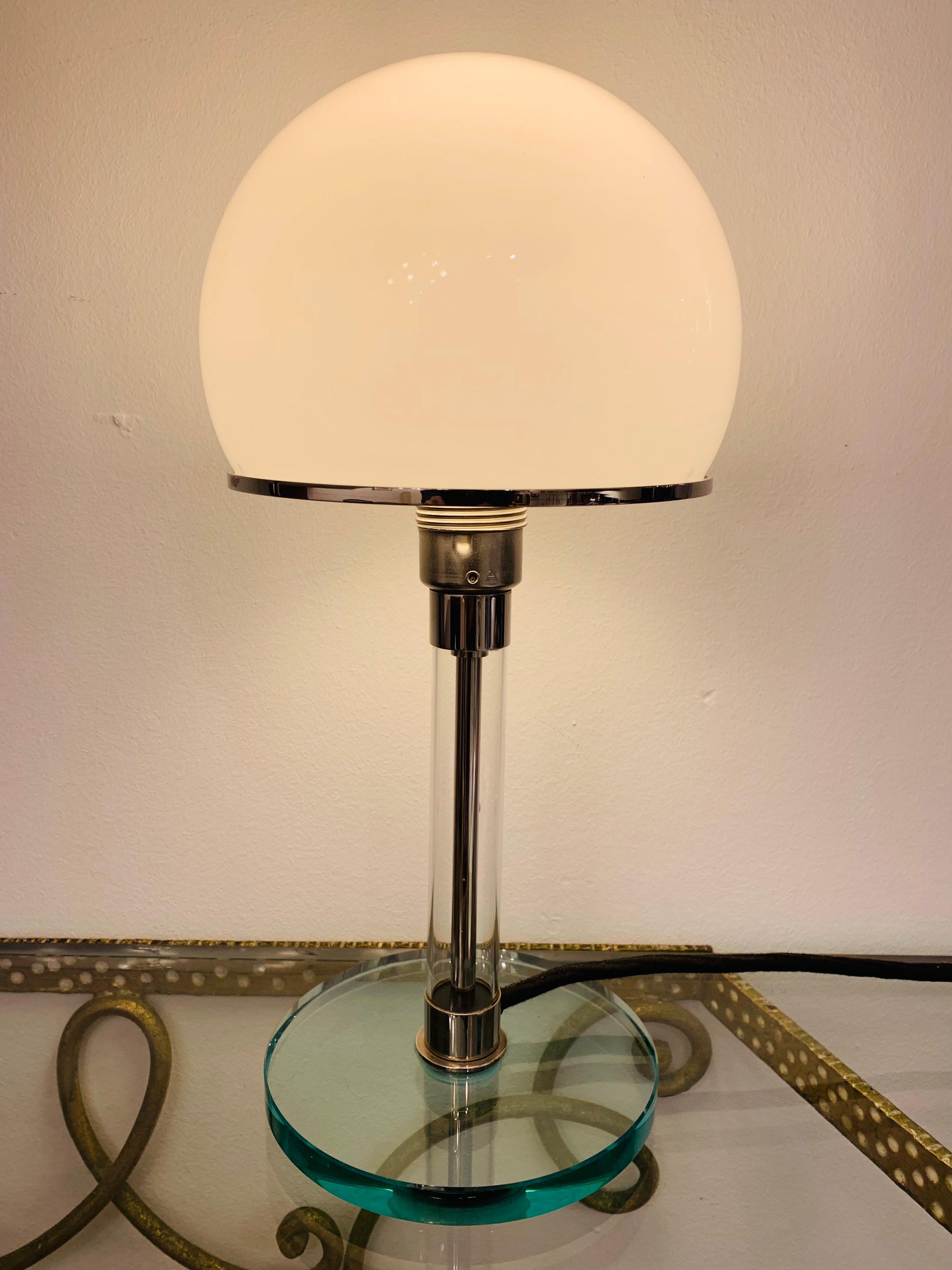 1970s German Wilhelm Wagenfeld WG 24 Opal Glass Domed Table Lamp for Tecnolumen 12