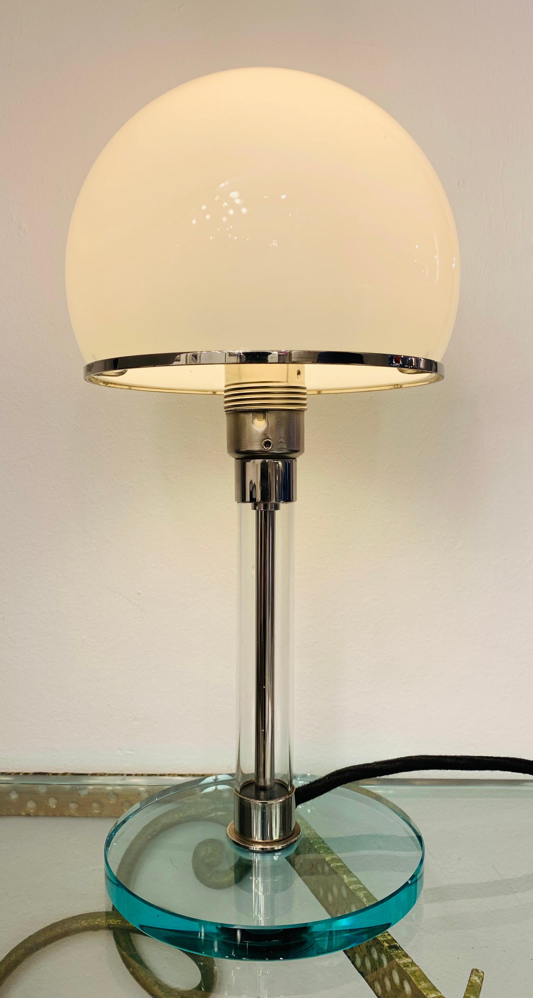 20th Century 1970s German Wilhelm Wagenfeld WG 24 Opal Glass Domed Table Lamp for Tecnolumen