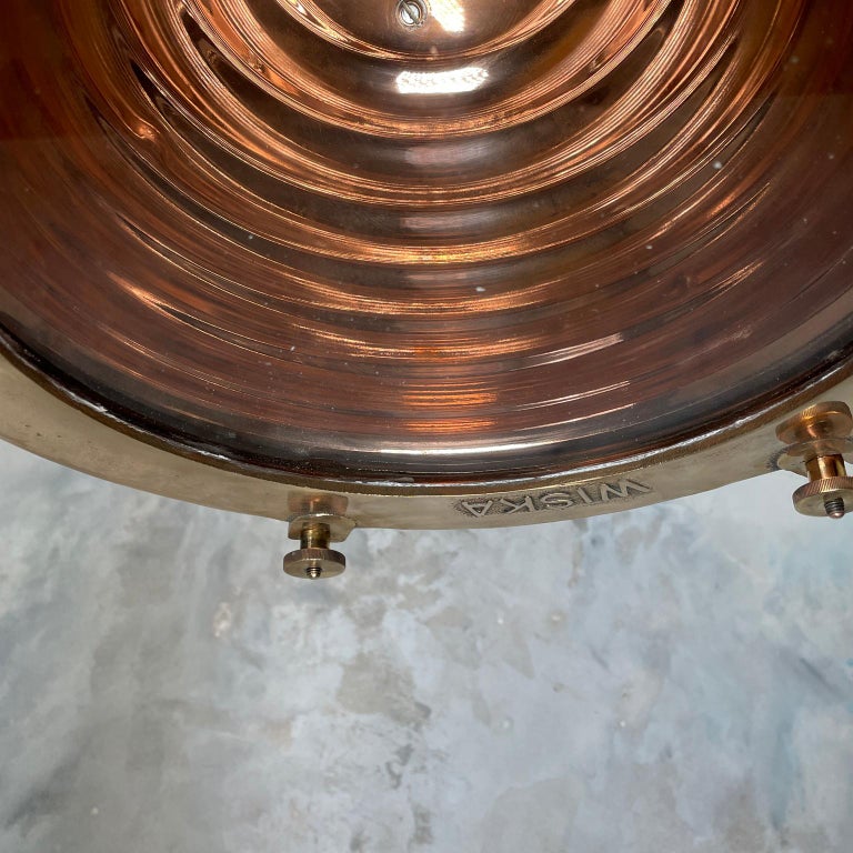 1970s German Wiska Spun Copper and Cast Brass Fluted Cargo Ceiling Pendant Light For Sale 6