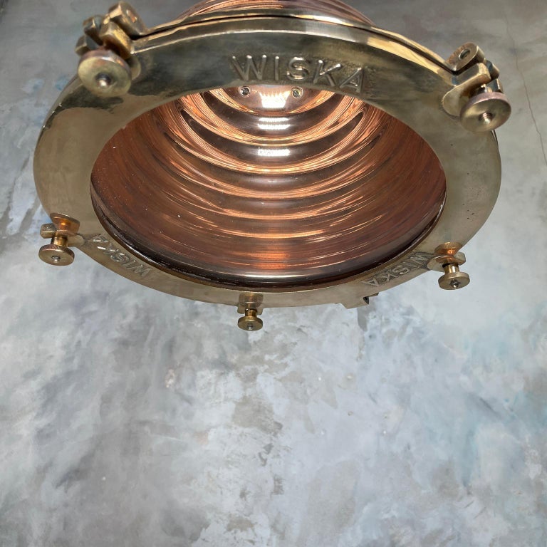 1970s German Wiska Spun Copper and Cast Brass Fluted Cargo Ceiling Pendant Light For Sale 2