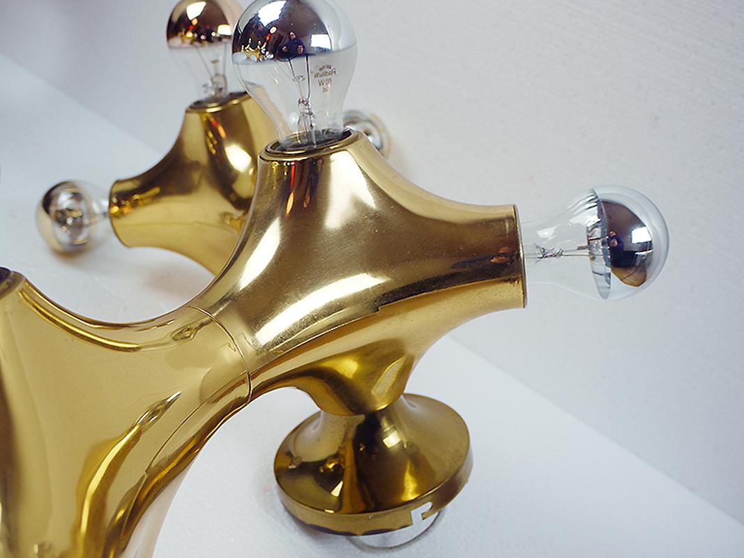 Late 20th Century 1970s Germany Cosack Organic Golden Space Age Wall Light, Set of 2 For Sale