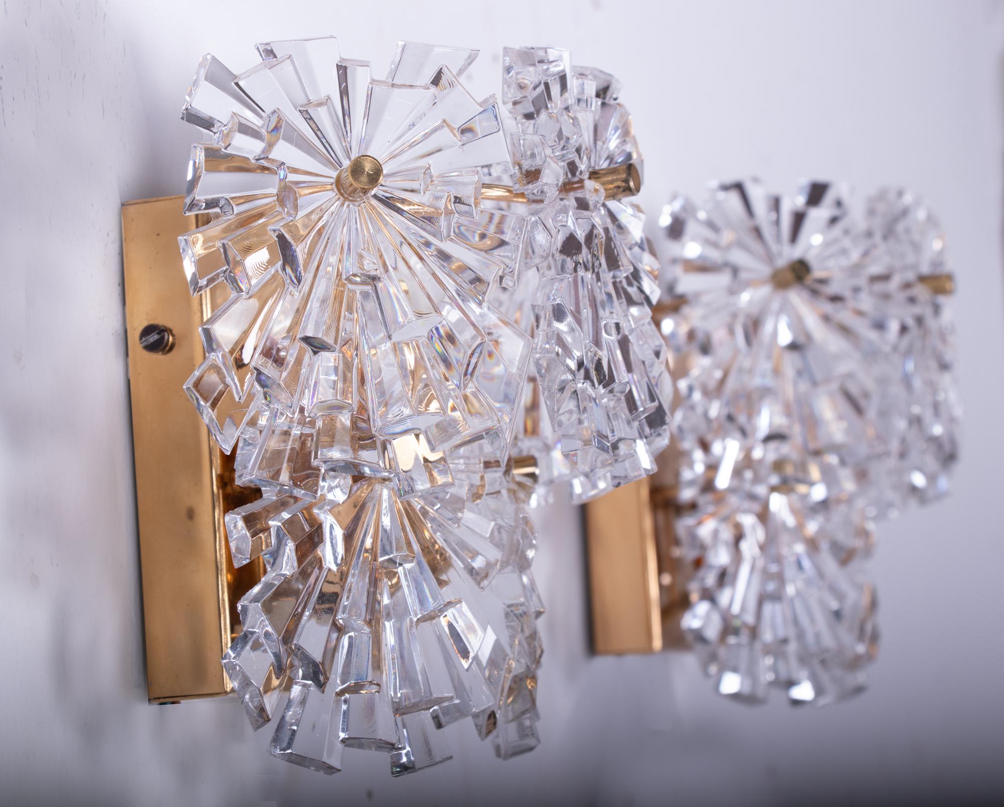 1970s Germany Kinkeldey Starburst Wall Sconces Crystals & Gilt-Brass, Set of 2 For Sale 2