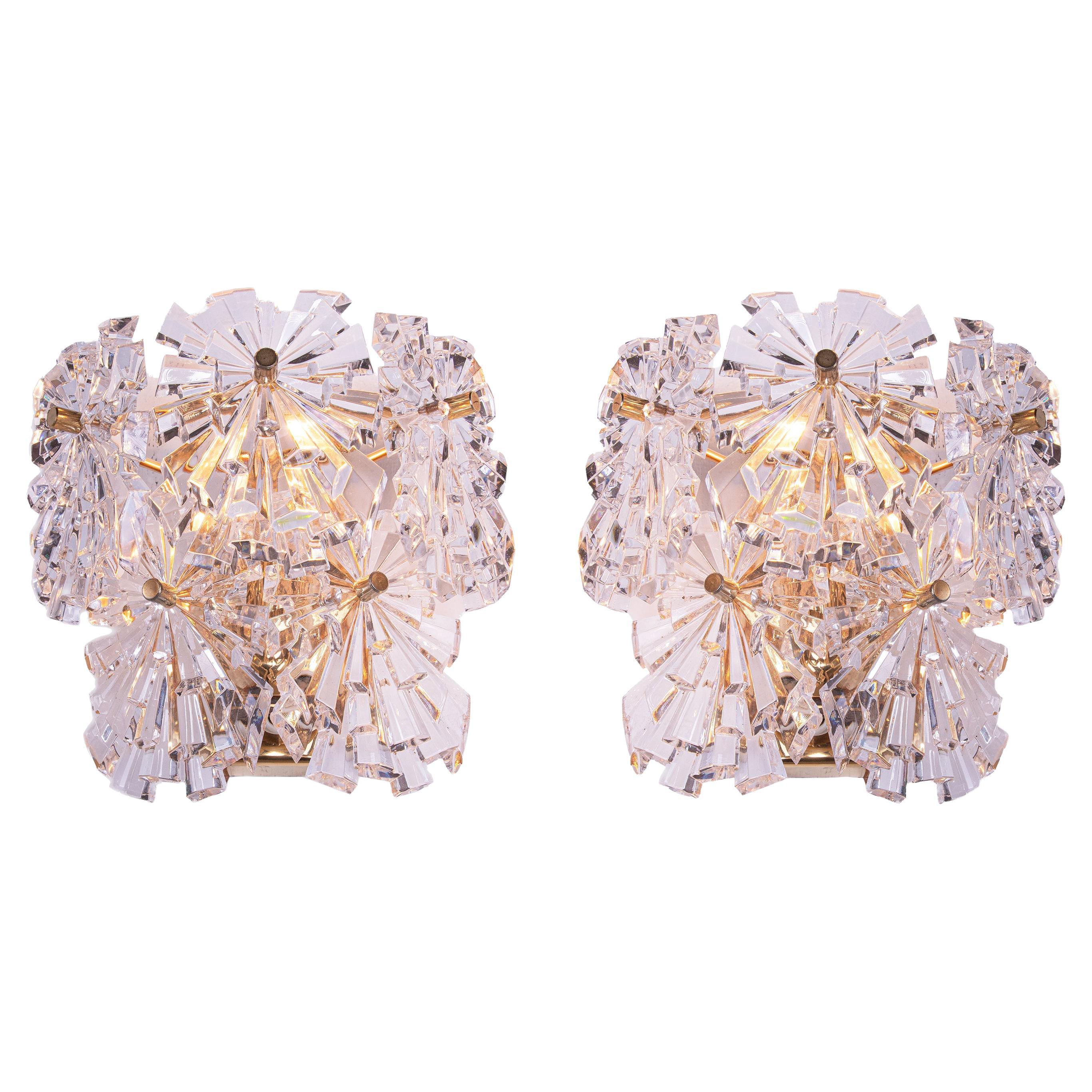 1970s Germany Kinkeldey Starburst Wall Sconces Crystals & Gilt-Brass, Set of 2 For Sale