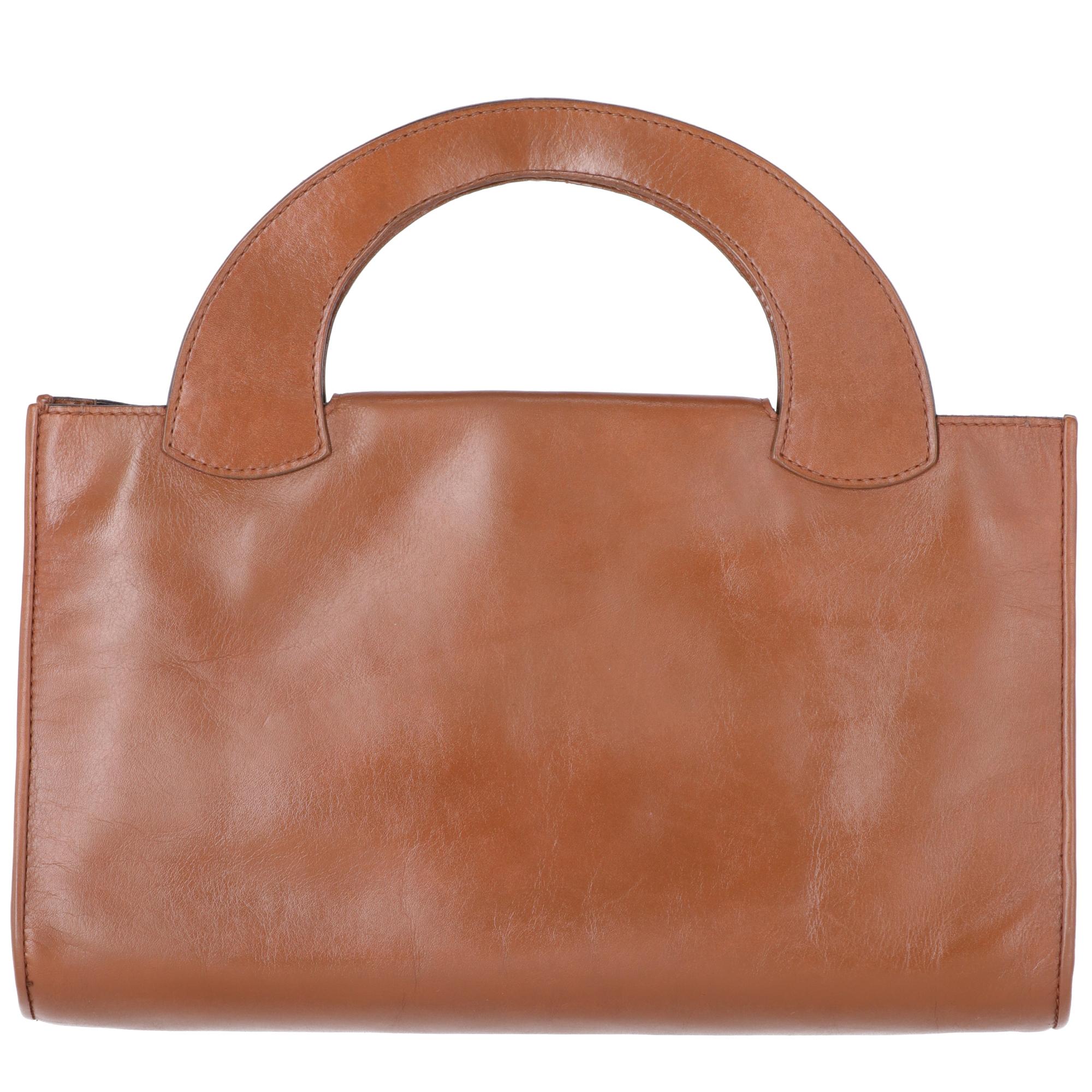 Brown 1970s Gherardini Vintage brown leather handbag