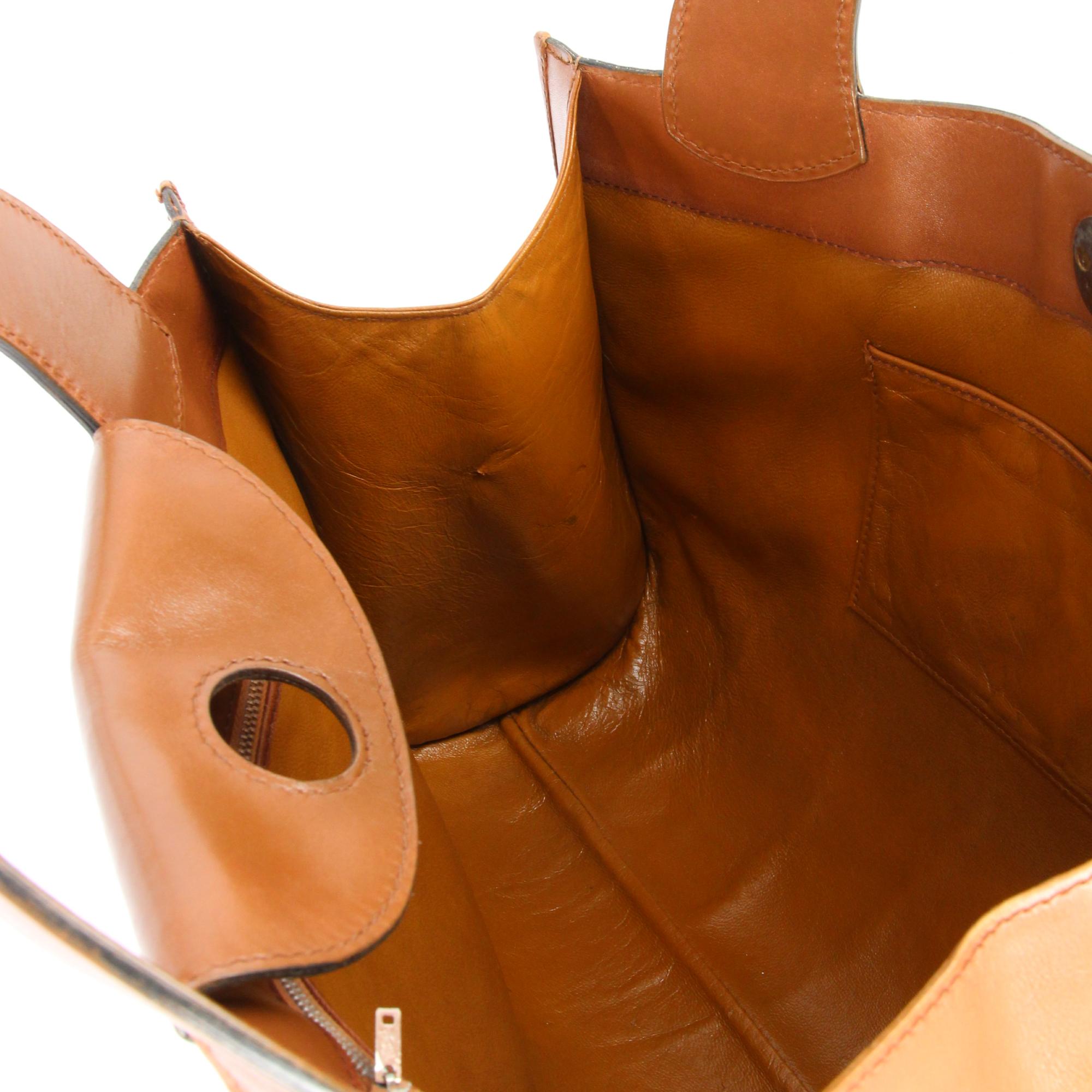 Women's 1970s Gherardini Vintage brown leather handbag For Sale