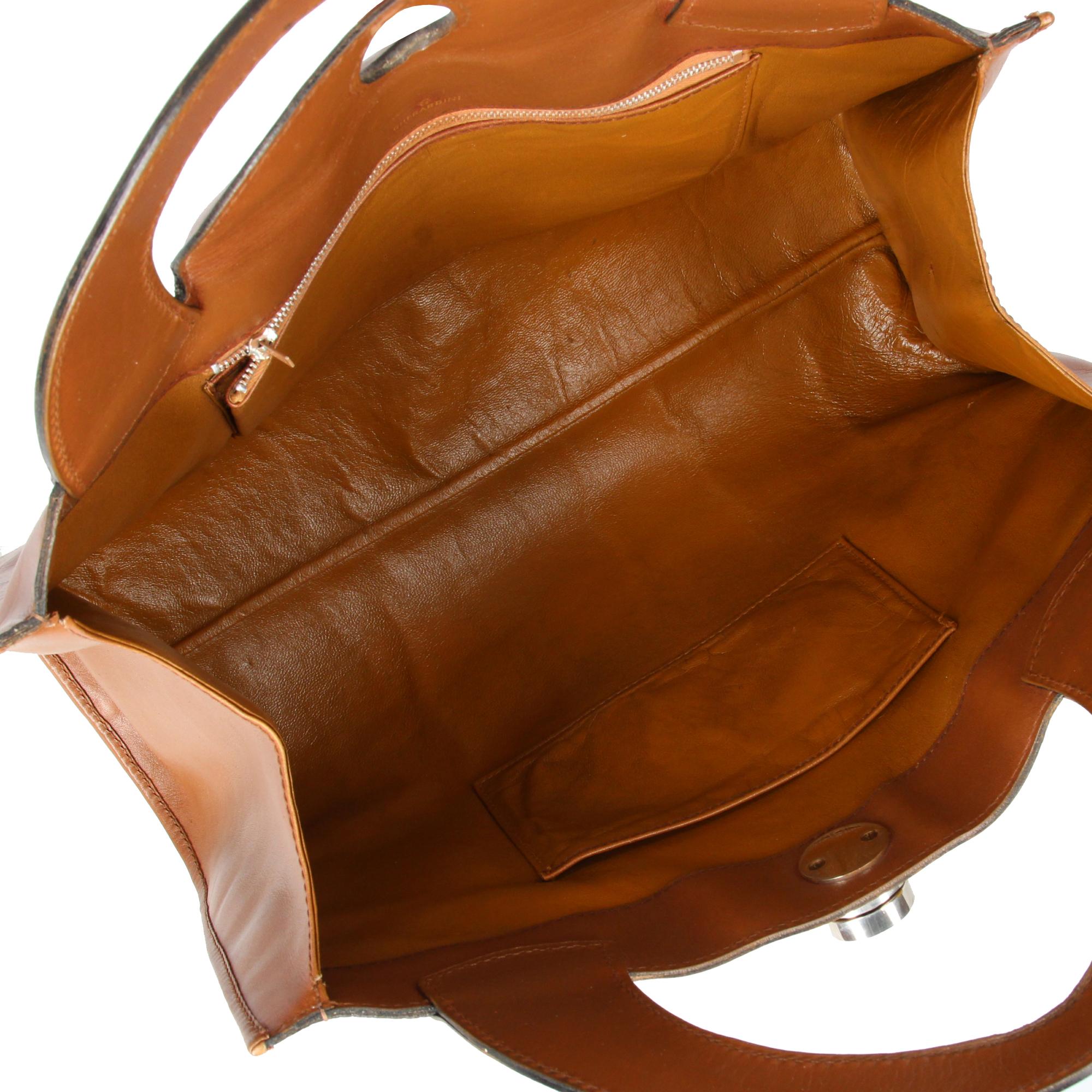 1970s Gherardini Vintage brown leather handbag For Sale 1