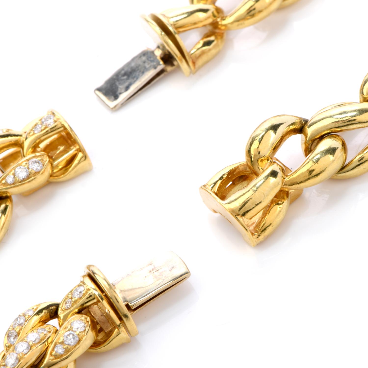 1970er GIA Persischer Türkis 18 Karat Gold Diamant Oval Link Halskette im Zustand „Hervorragend“ in Miami, FL