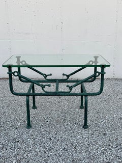 1970er Jahre Giacometti Stil geschmiedet Schmiedeeisen & Faux Patina Glasplatte Beistelltisch
