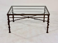 1970er Jahre Giacometti Stil geschmiedetes Schmiedeeisen & Glas Rechteck Couchtisch