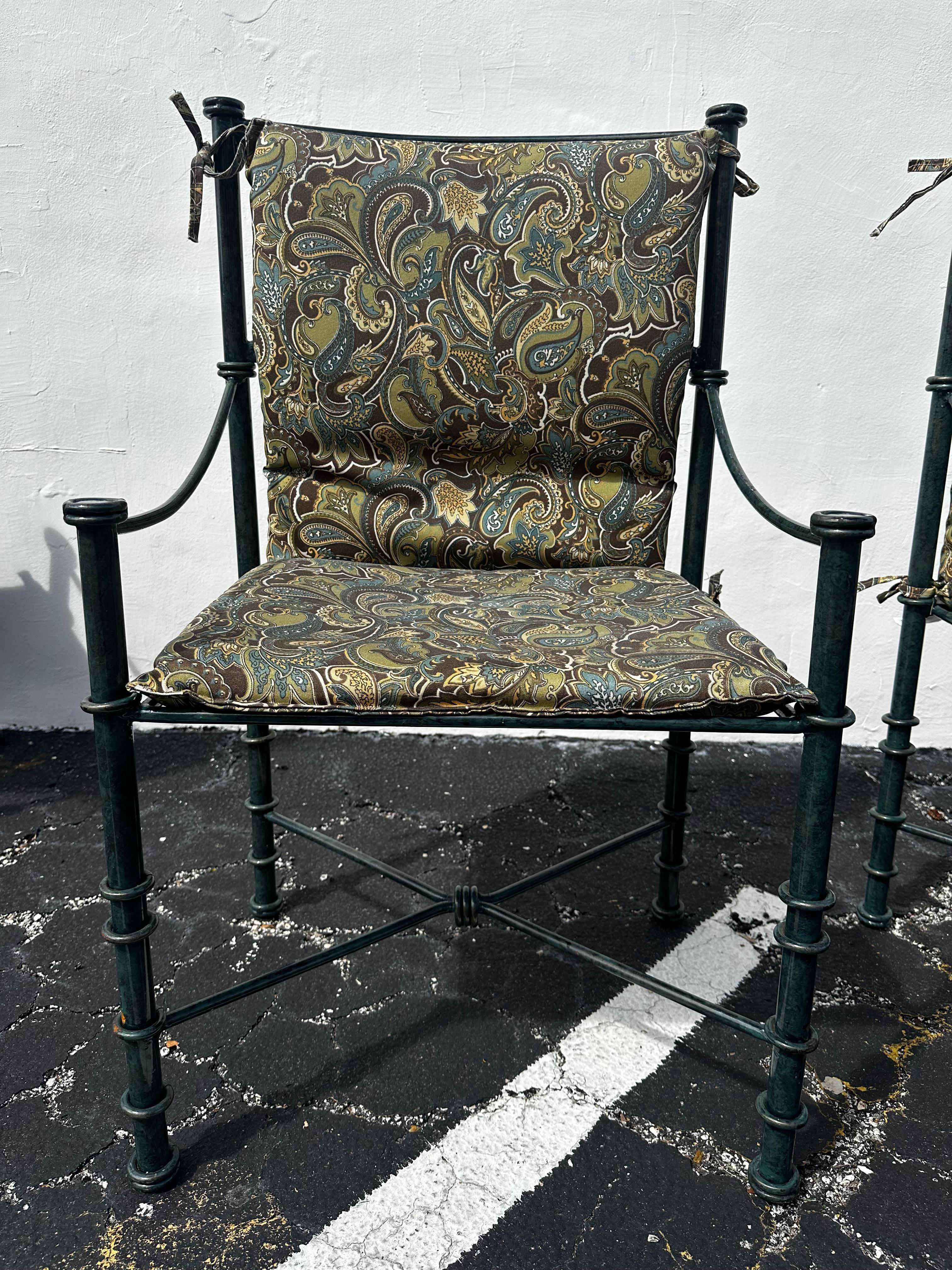 1970s Giacometti Tortoise Green Faux Bamboo Iron Table and Chairs, set of 5 For Sale 5