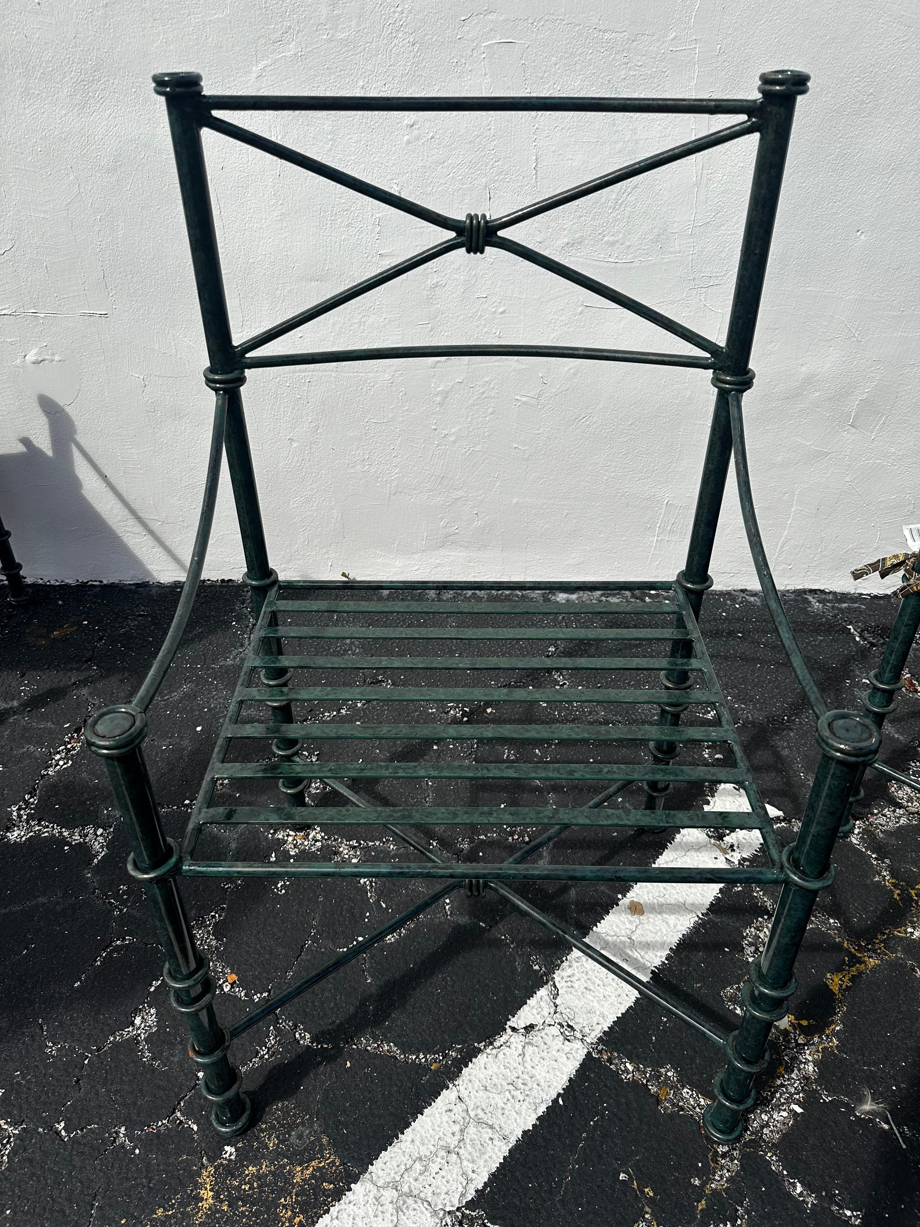 1970s Giacometti Tortoise Green Faux Bamboo Iron Table and Chairs, set of 5 For Sale 7