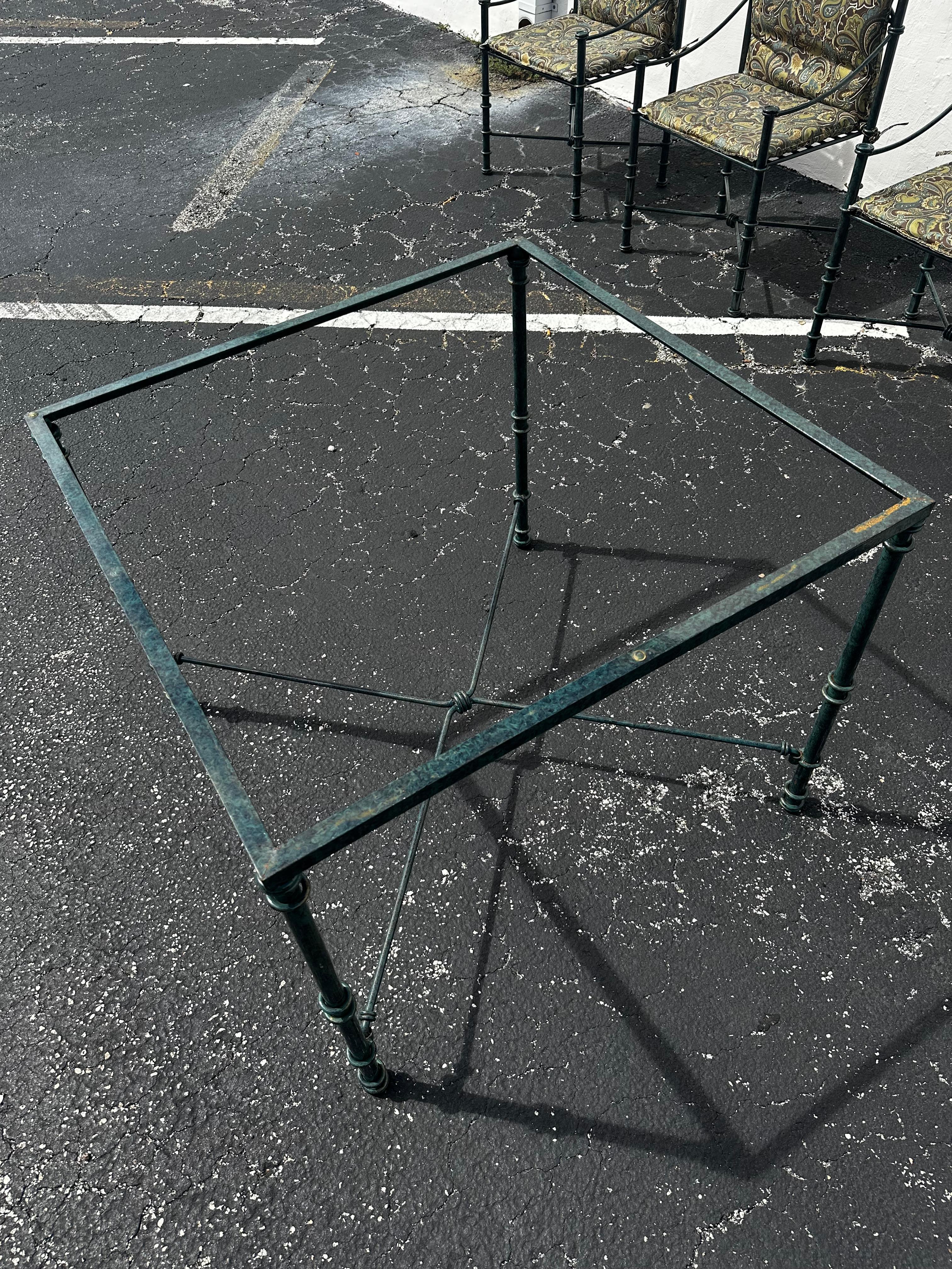 1970s Giacometti Tortoise Green Faux Bamboo Iron Table and Chairs, set of 5 For Sale 10