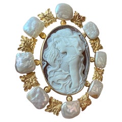 1970s Gianmaria Buccellati Cameo, Pearl and Gold Brooch