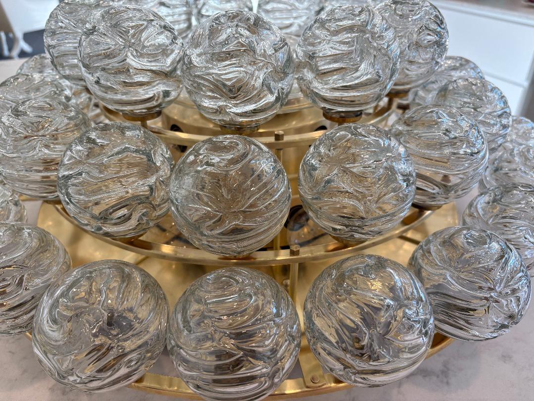 Mid-Century Modern 1970's Giant Swirled Glass Snowball Flush Mount Fixture by Doria Leuchten For Sale
