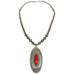1970s Gibson Nez Coral and Stamped Sterling Silver Bead Necklace