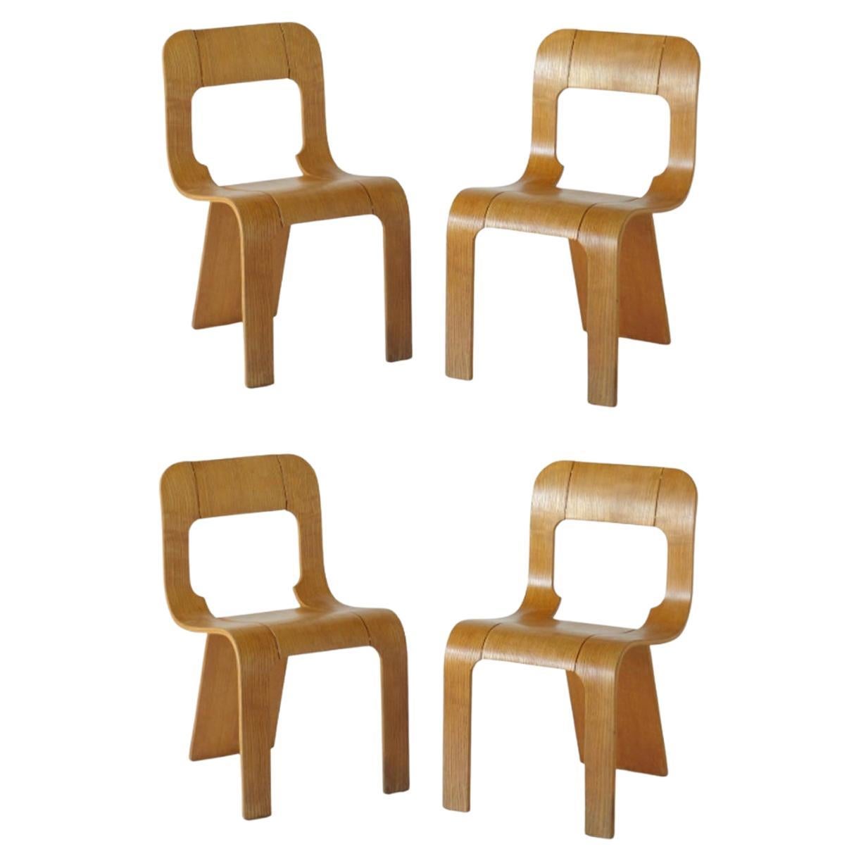 1970s Gigi Sabadin Stilwood Italian Design Playwood Chair, Set of 4 For Sale