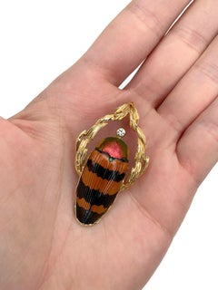 1970s Gilbert Albert 18 Karat Gold 0.08 Carat Diamond Scarab Insect Pendant