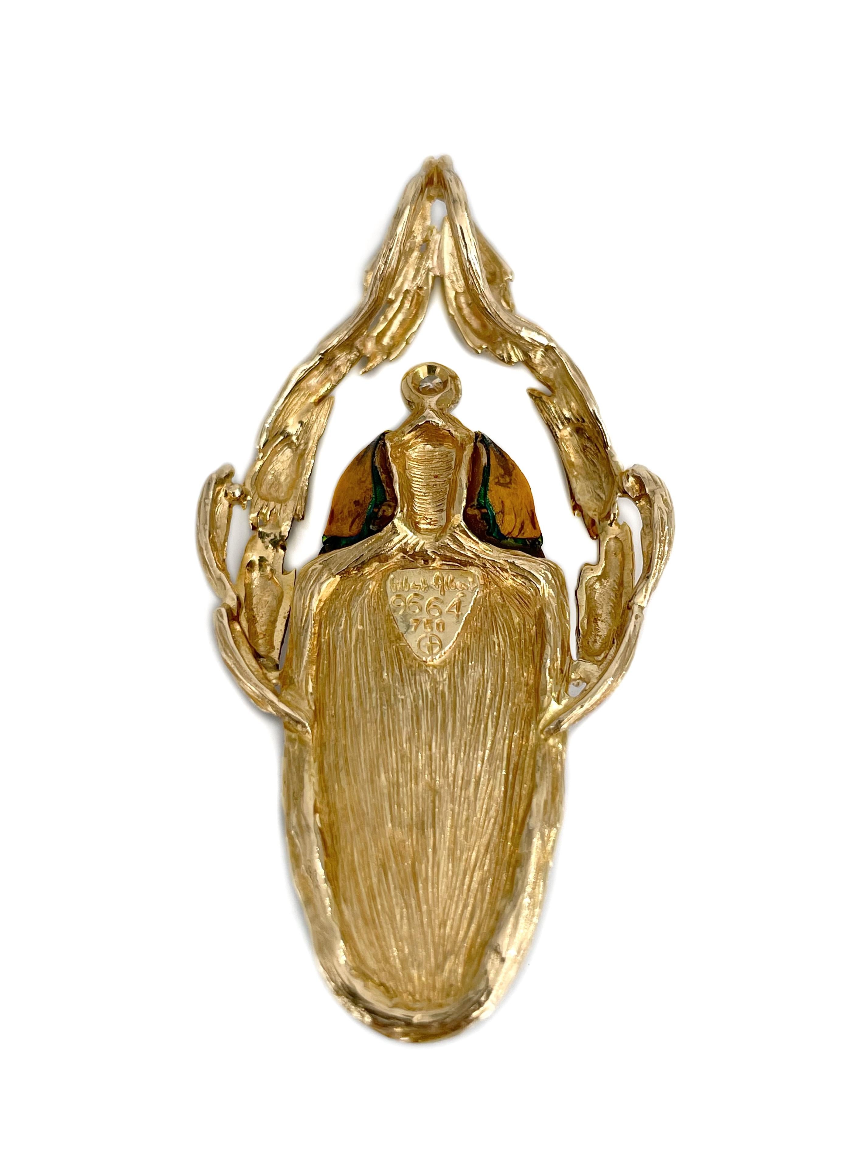 1970 Pendentif Scarabée Insecte en or 18 carats avec diamants Gilbert Albert Bon état - En vente à Vilnius, Vilniaus apskr.