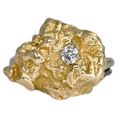 1970s Gilbert Albert 18 Karat Gold Diamond Structural Cocktail Ring