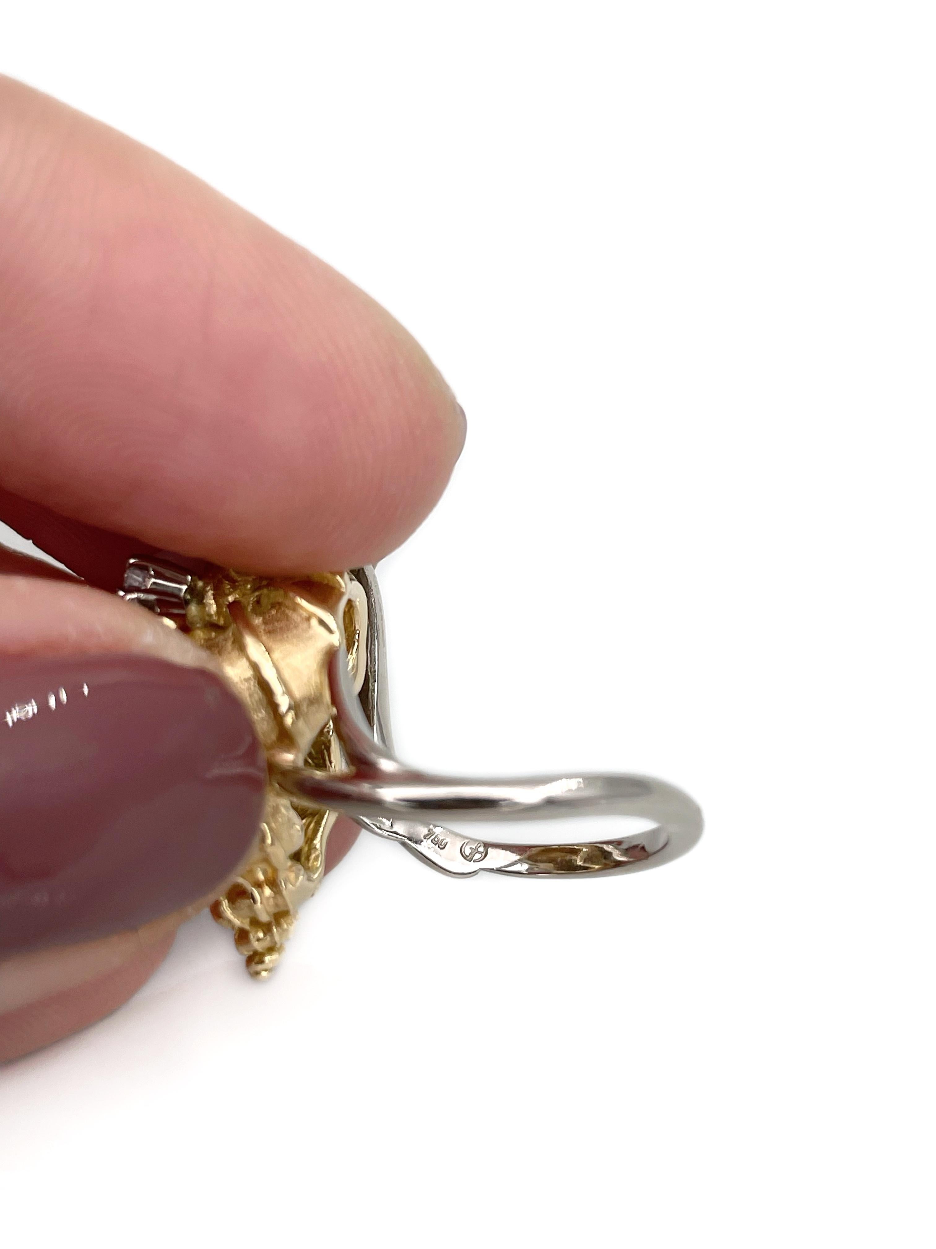 De las mujeres Anillo de cóctel en forma de concha con diamantes y perlas de oro de 18 quilates Gilbert Albert de los años 70