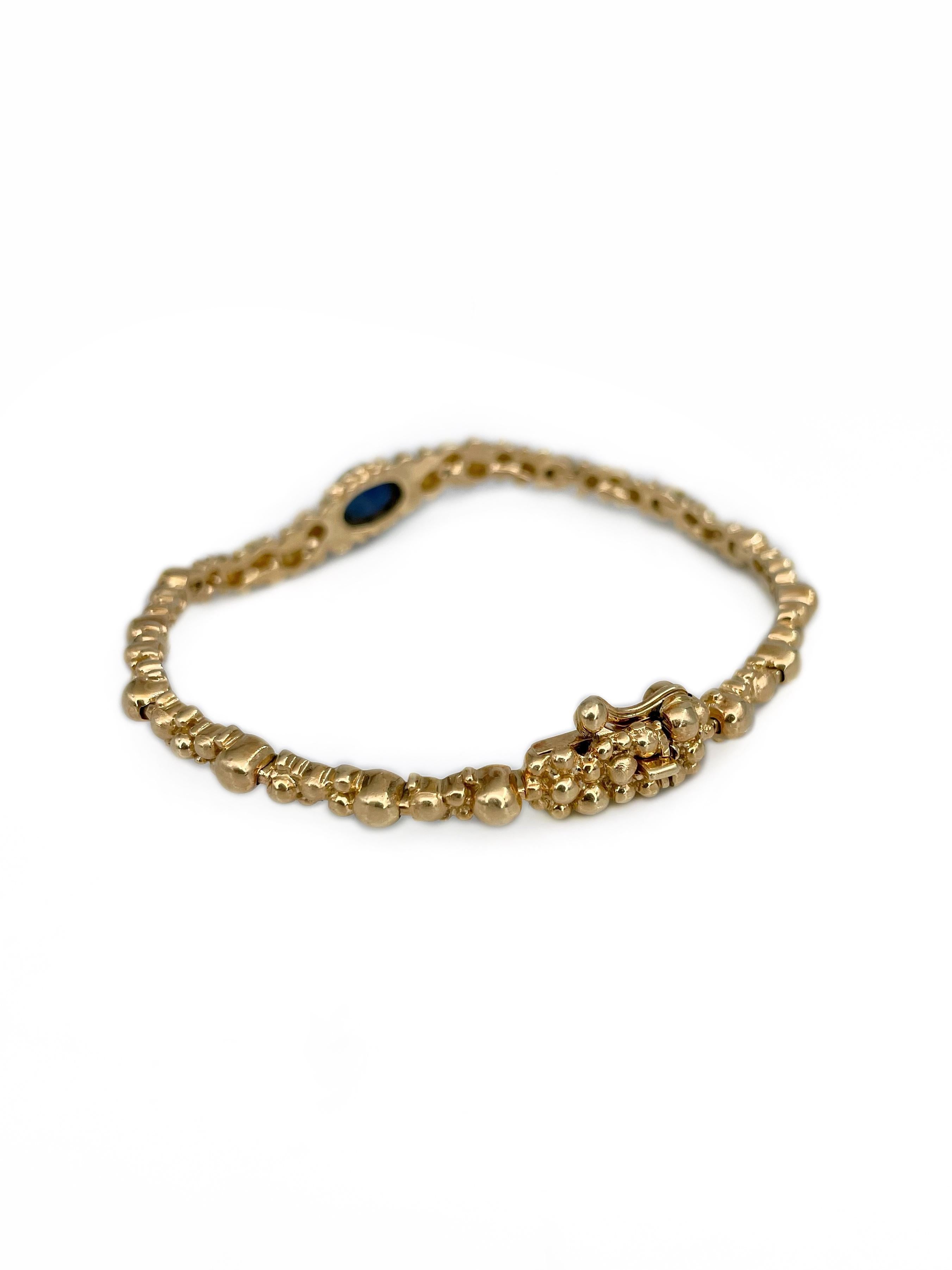 Cabochon Gilbert Albert anni '70 in oro 18 carati con motivo a bolla di zaffiro e bracciale con cerniera in vendita