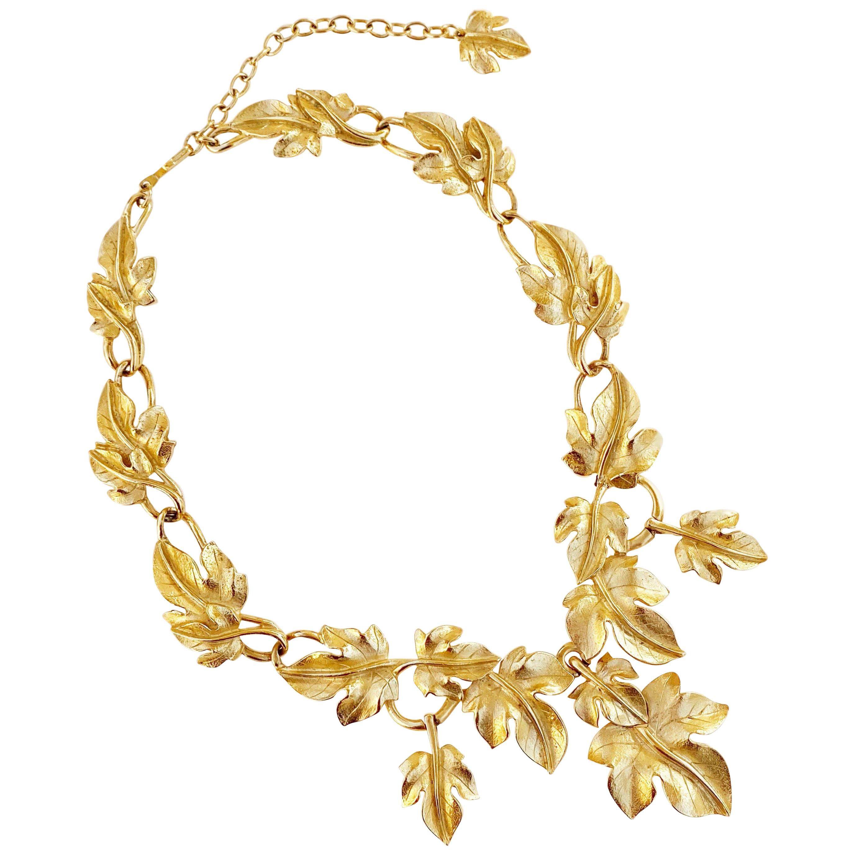 1970s Gilded Leaves Statement Choker Necklace By Kunio Matsumoto For Trifari