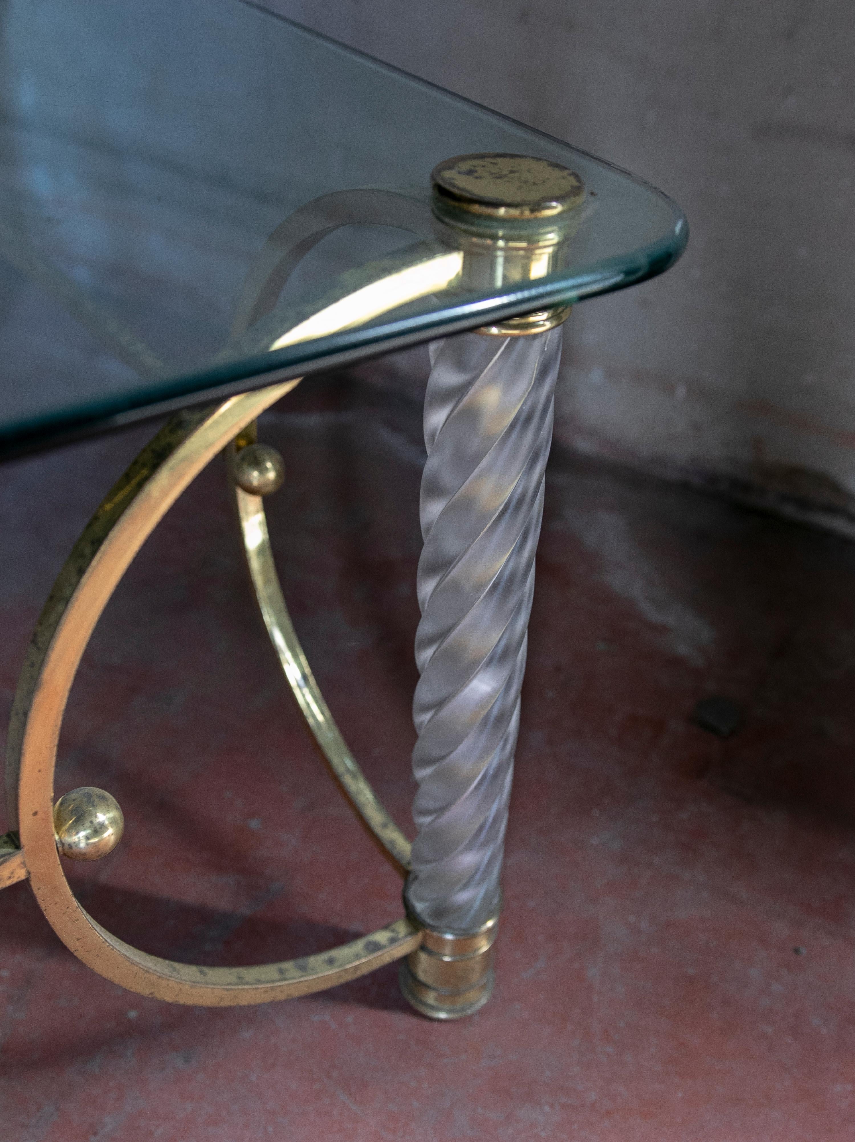 1970s Gilded Metal Table with Legs and Glass Table Top For Sale 5