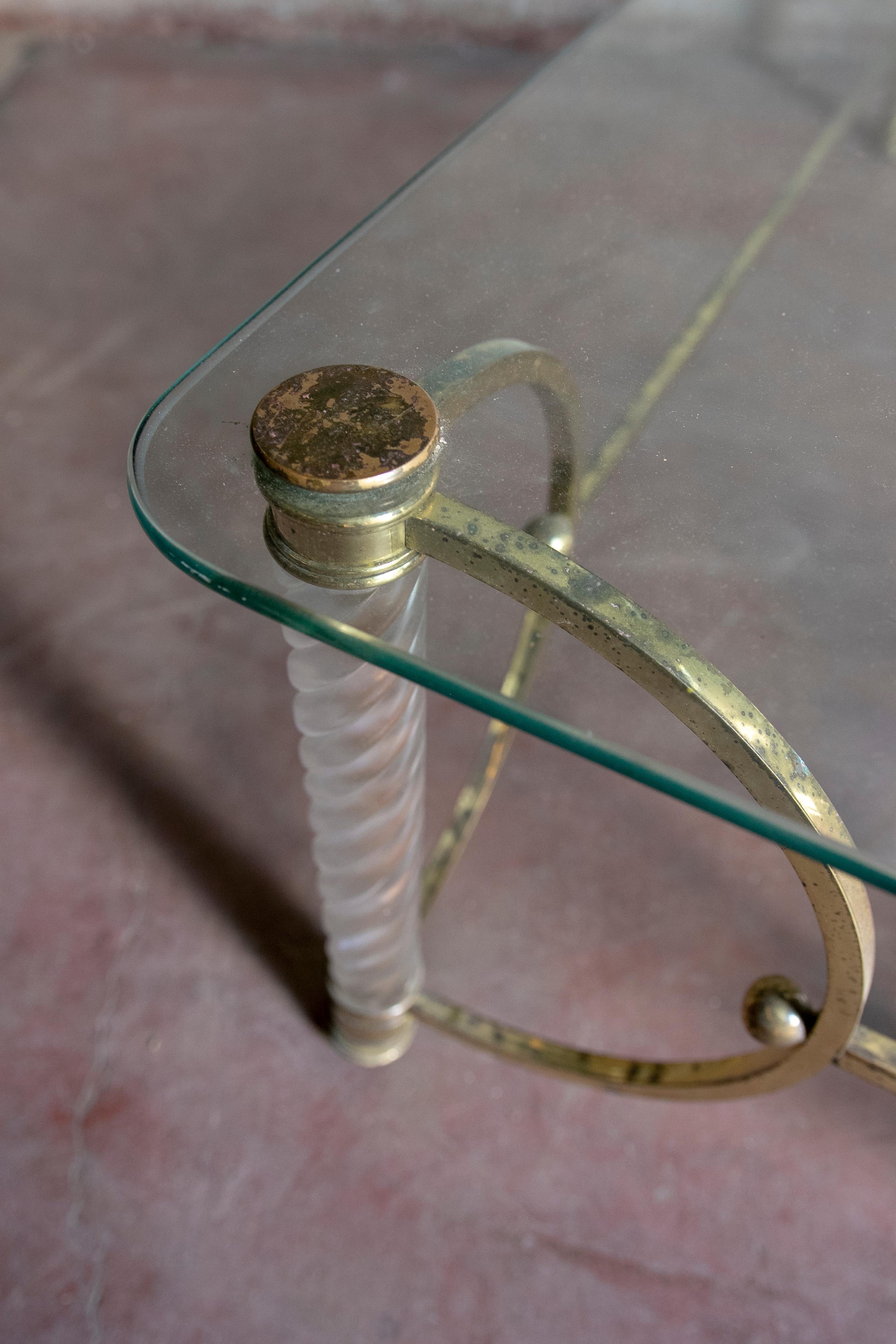 1970s Gilded Metal Table with Legs and Glass Table Top For Sale 8