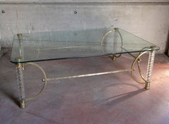 1970s Gilded Metal Table with Legs and Glass Table Top