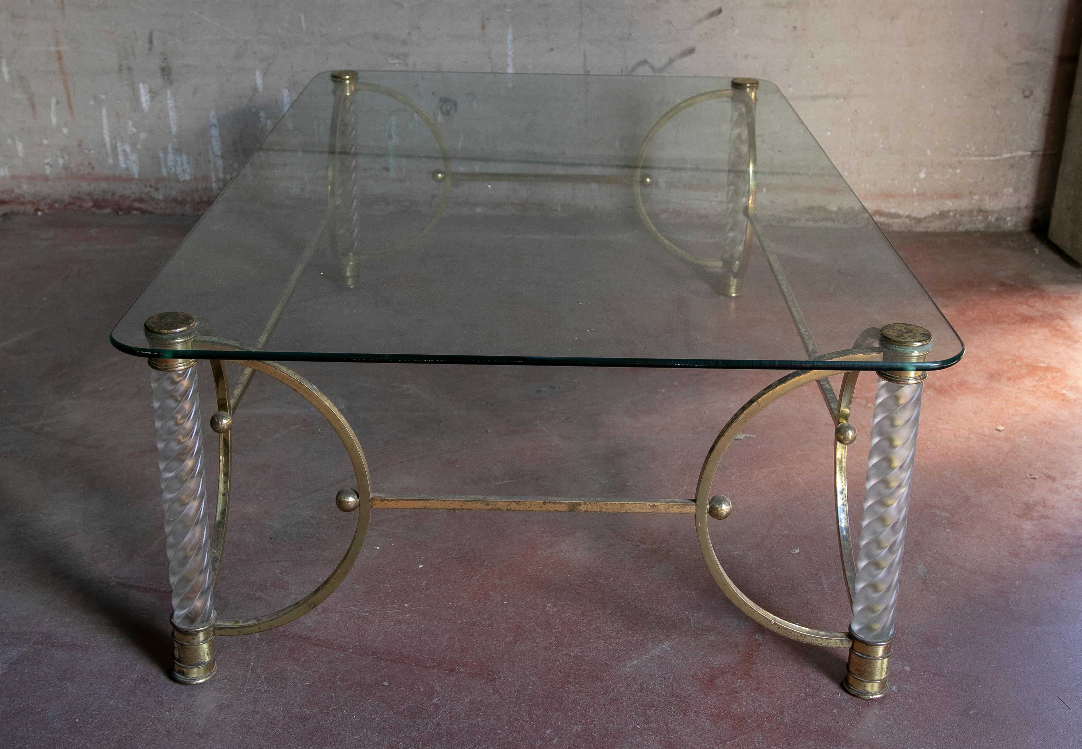 1970s Gilded Metal Table with Legs and Glass Table Top In Good Condition For Sale In Marbella, ES