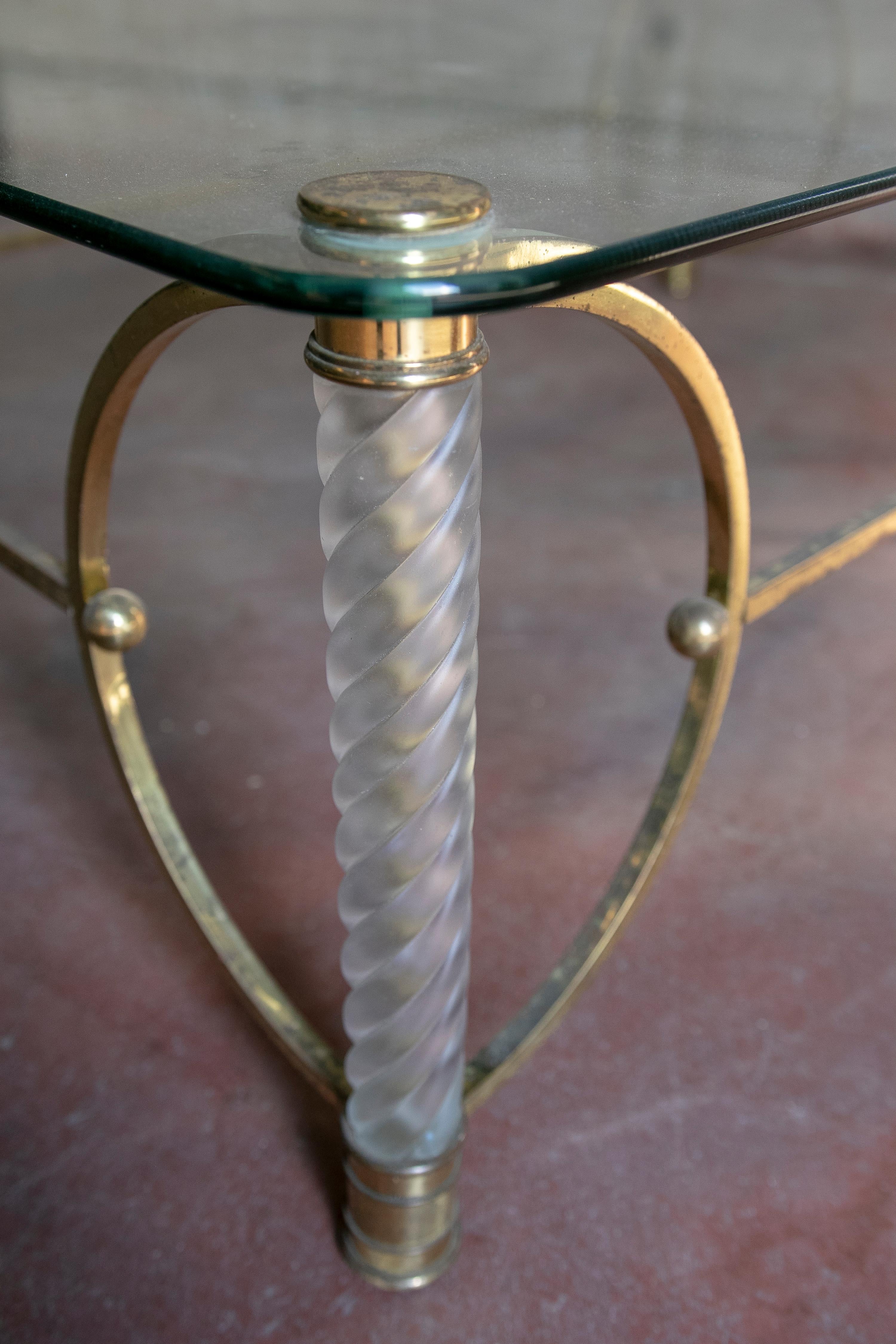 1970s Gilded Metal Table with Legs and Glass Table Top For Sale 1