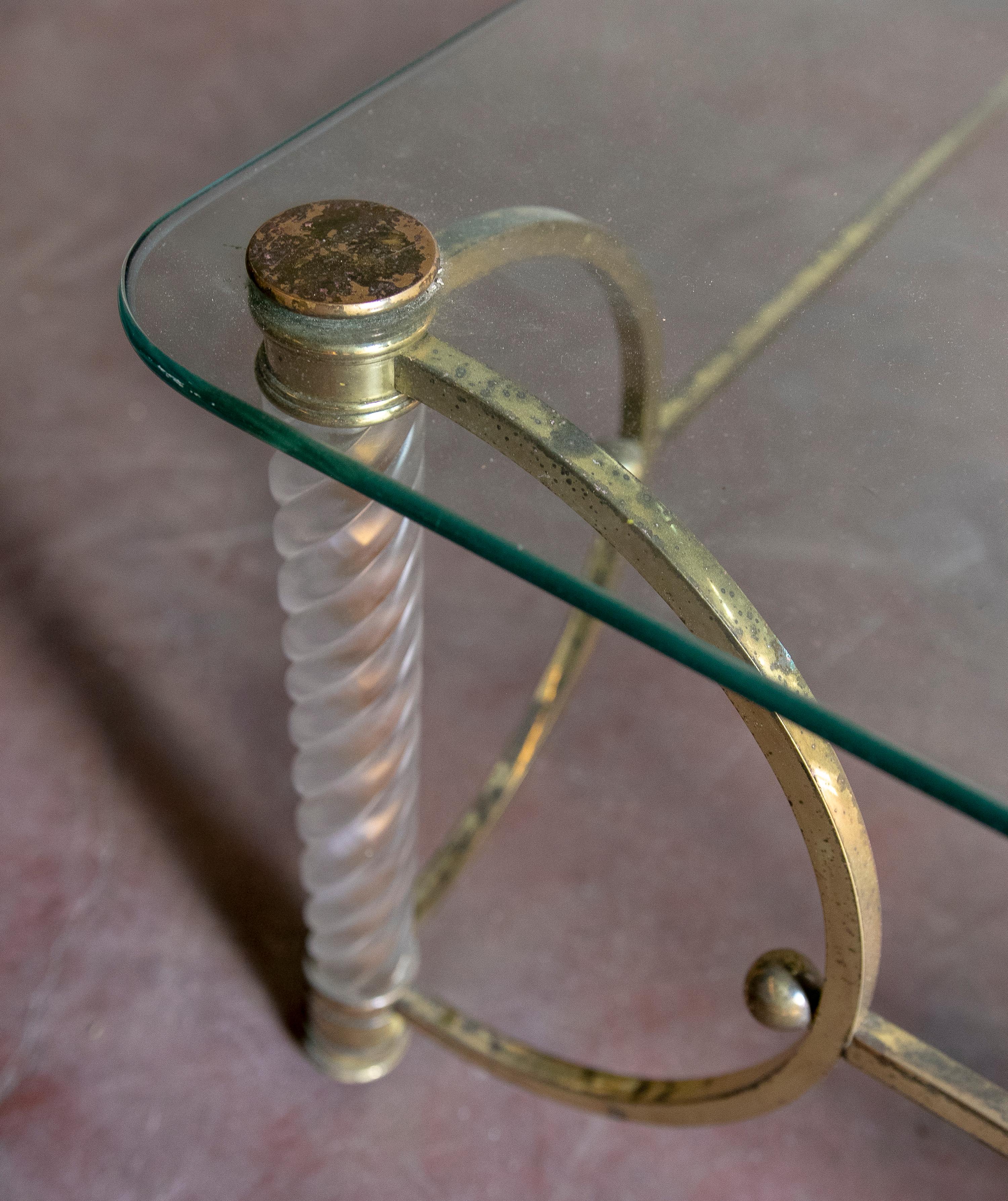 1970s Gilded Metal Table with Legs and Glass Table Top For Sale 3