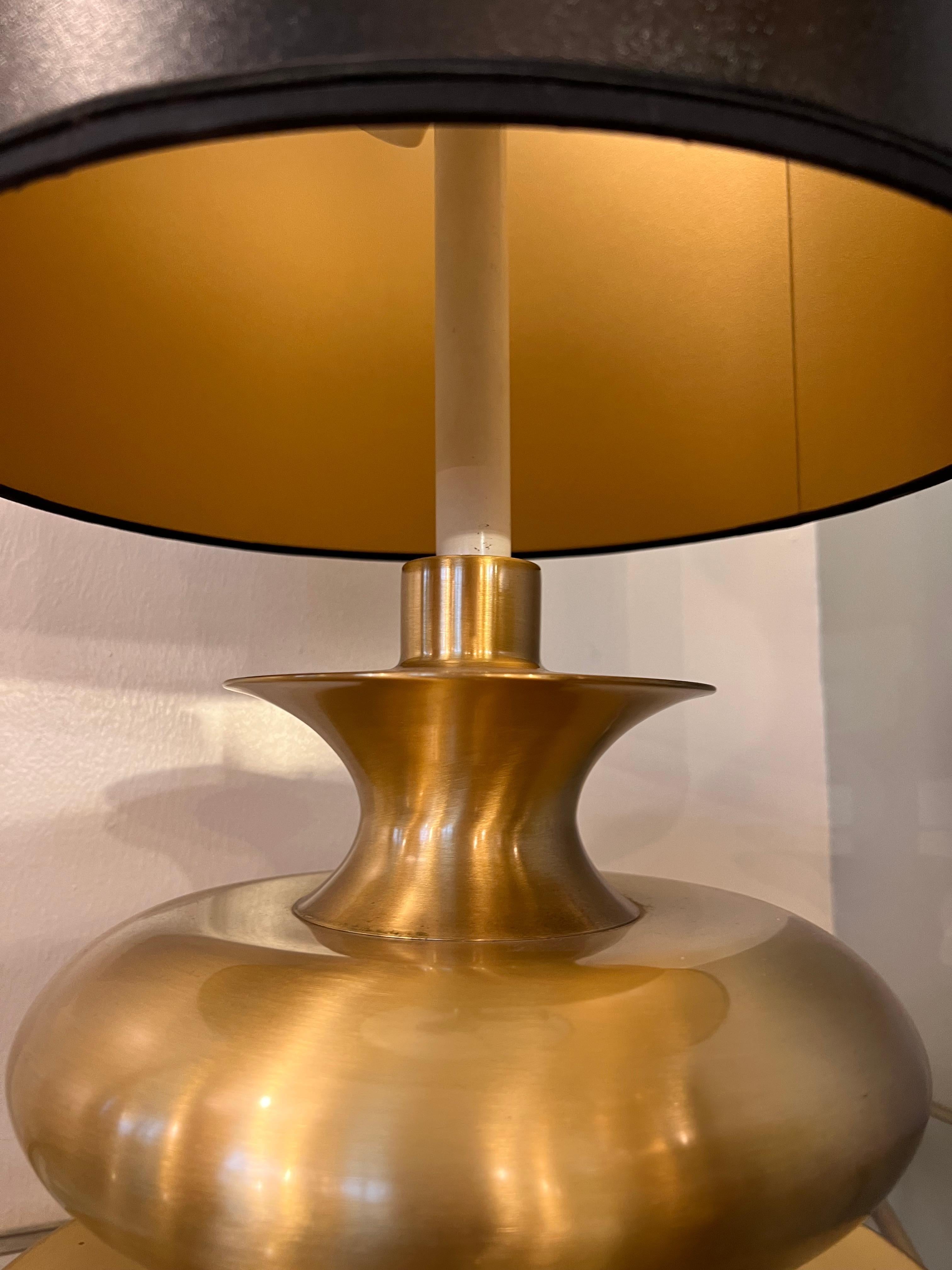 1970s Gilt Brass Black Shade Table Lamp For Sale 2