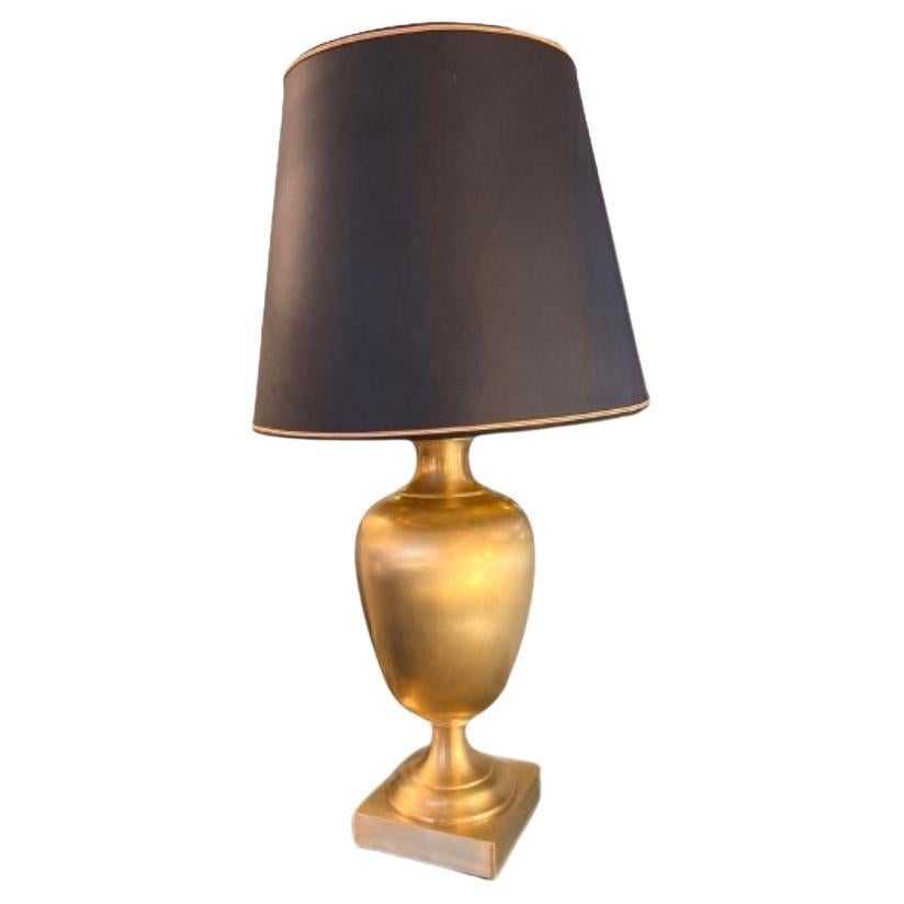 1970s Gilt Brass Black Shade Table Lamp For Sale