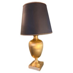 Vintage 1970s Gilt Brass Black Shade Table Lamp