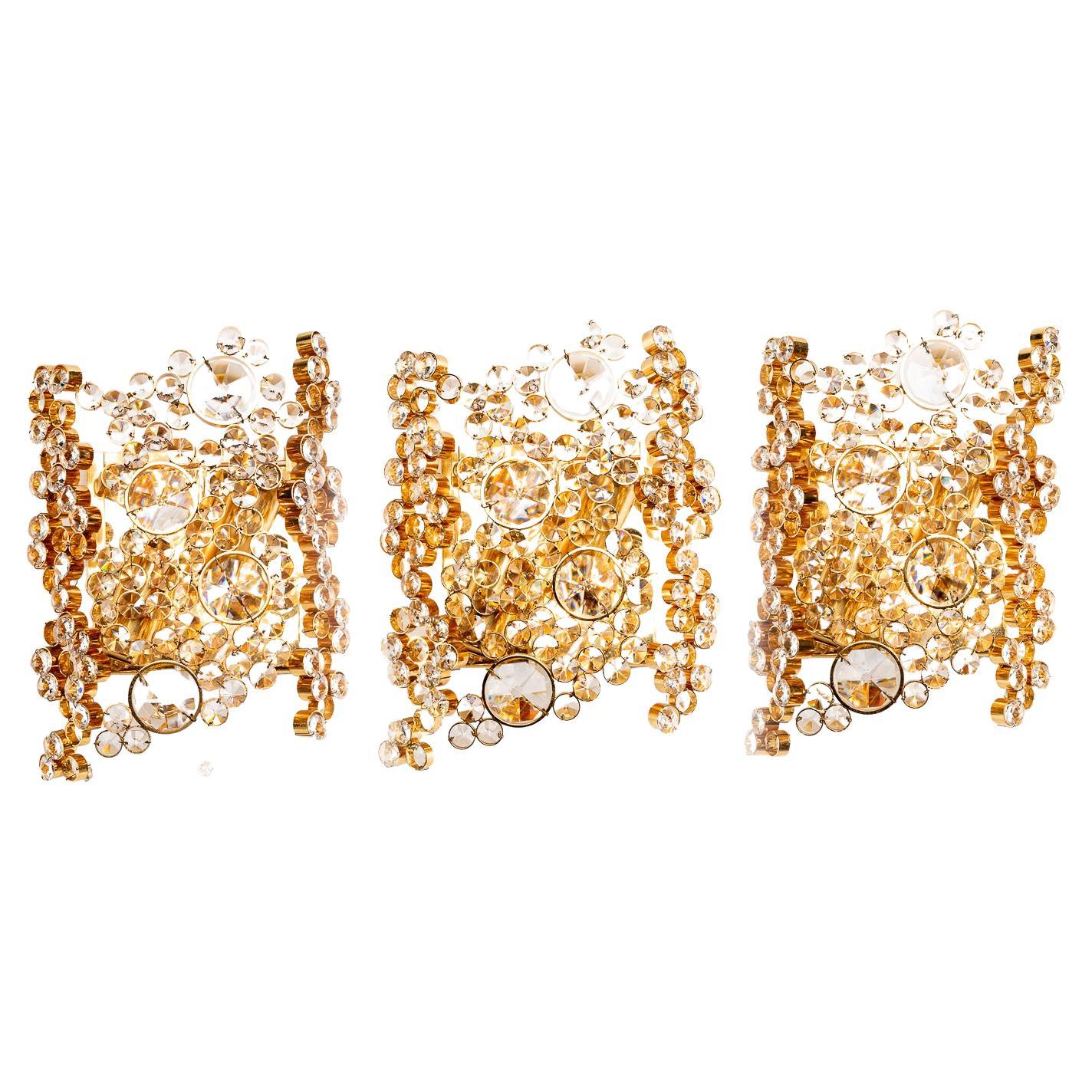 Bollos de latón dorado y cristal de los años 70, de Palwa en venta