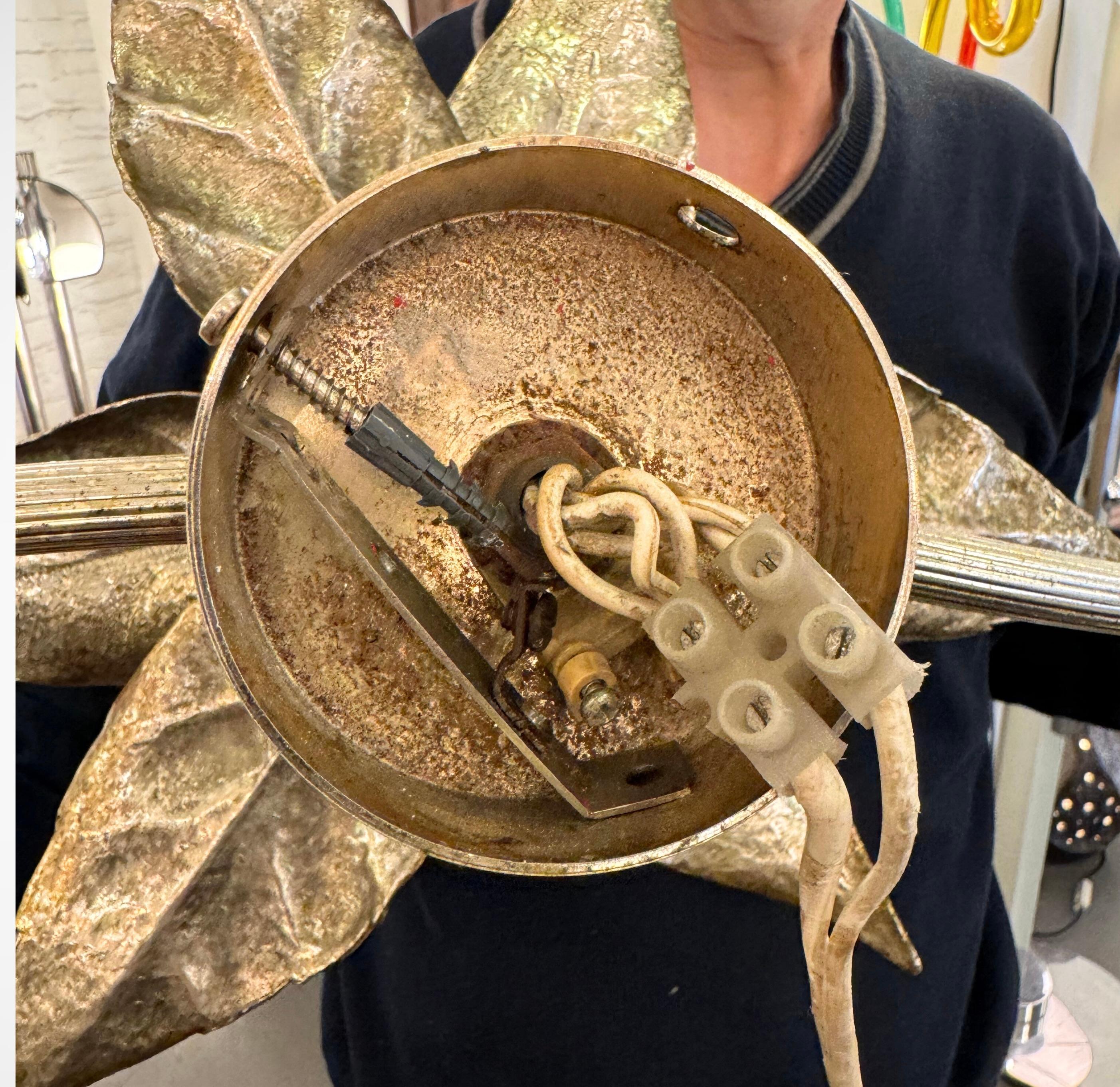 1970s Gilt Brass Flower Wall Lamp by Willy Daro for Massive Lighting 4