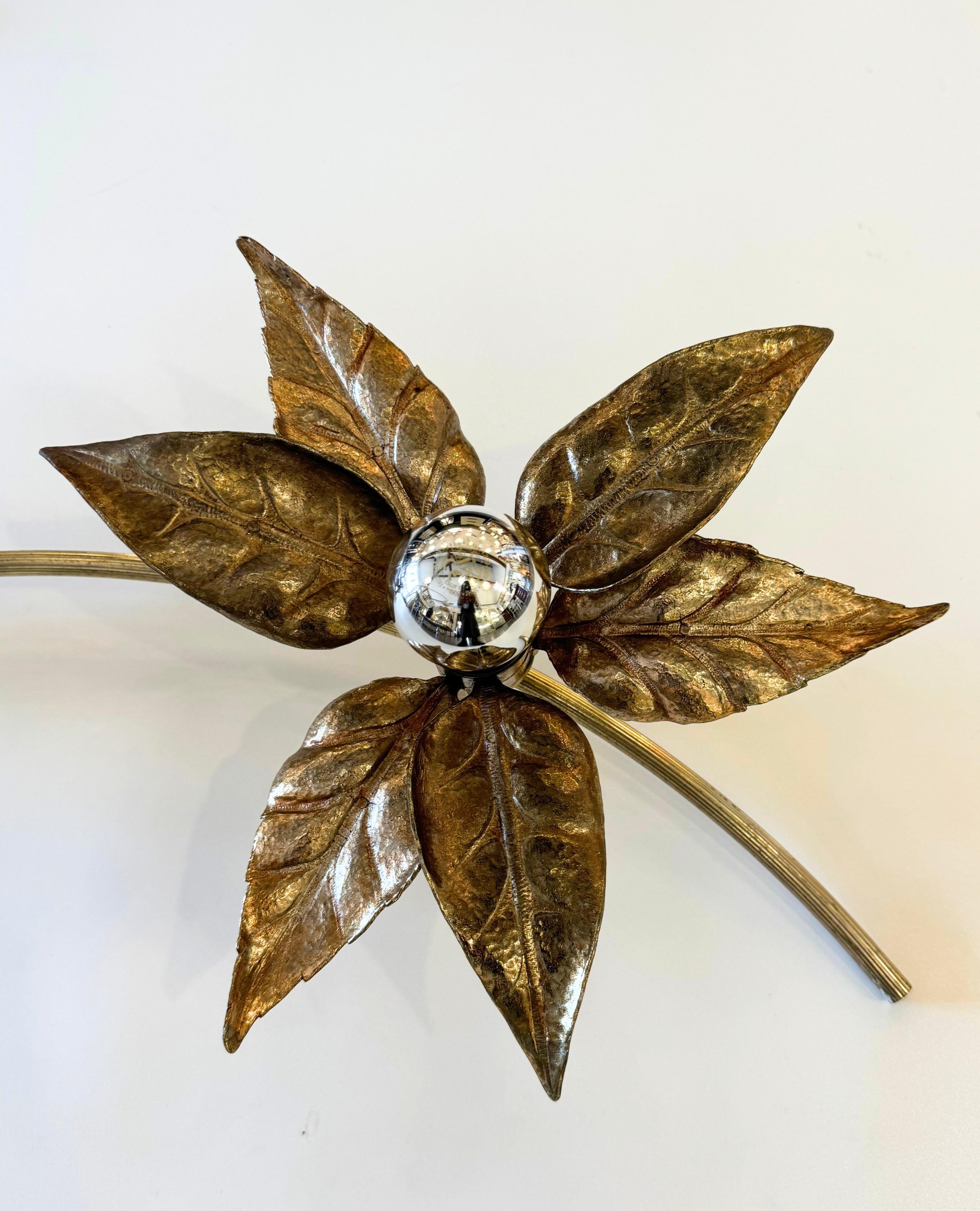 20th Century 1970s Gilt Brass Flower Wall Lamp by Willy Daro for Massive Lighting
