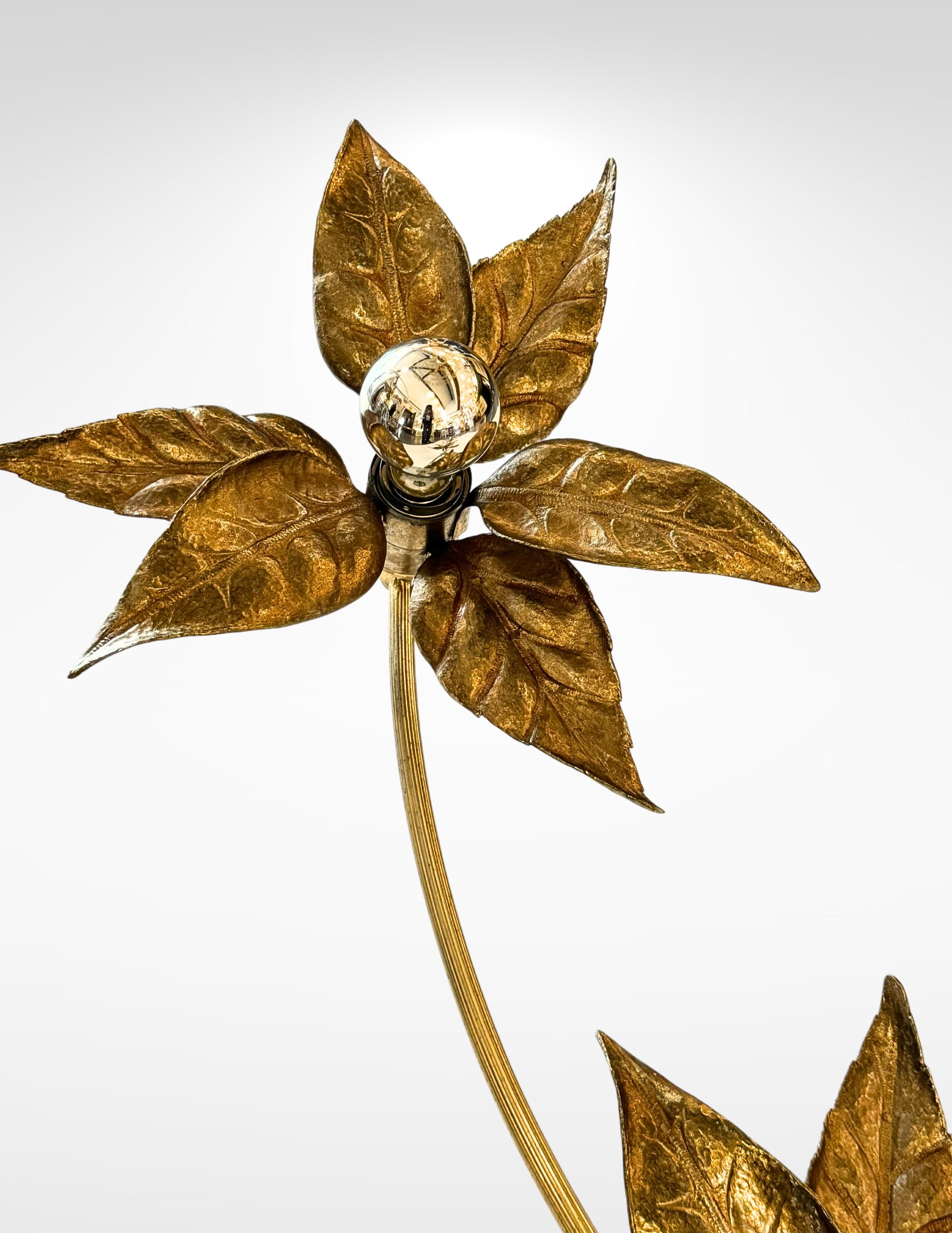 1970s Gilt Brass Flower Wall Lamp by Willy Daro for Massive Lighting 1