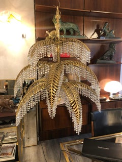1970s Gilt Bronze Palm Tree Shaped Chandelier Hoffmann Design Bakalowits
